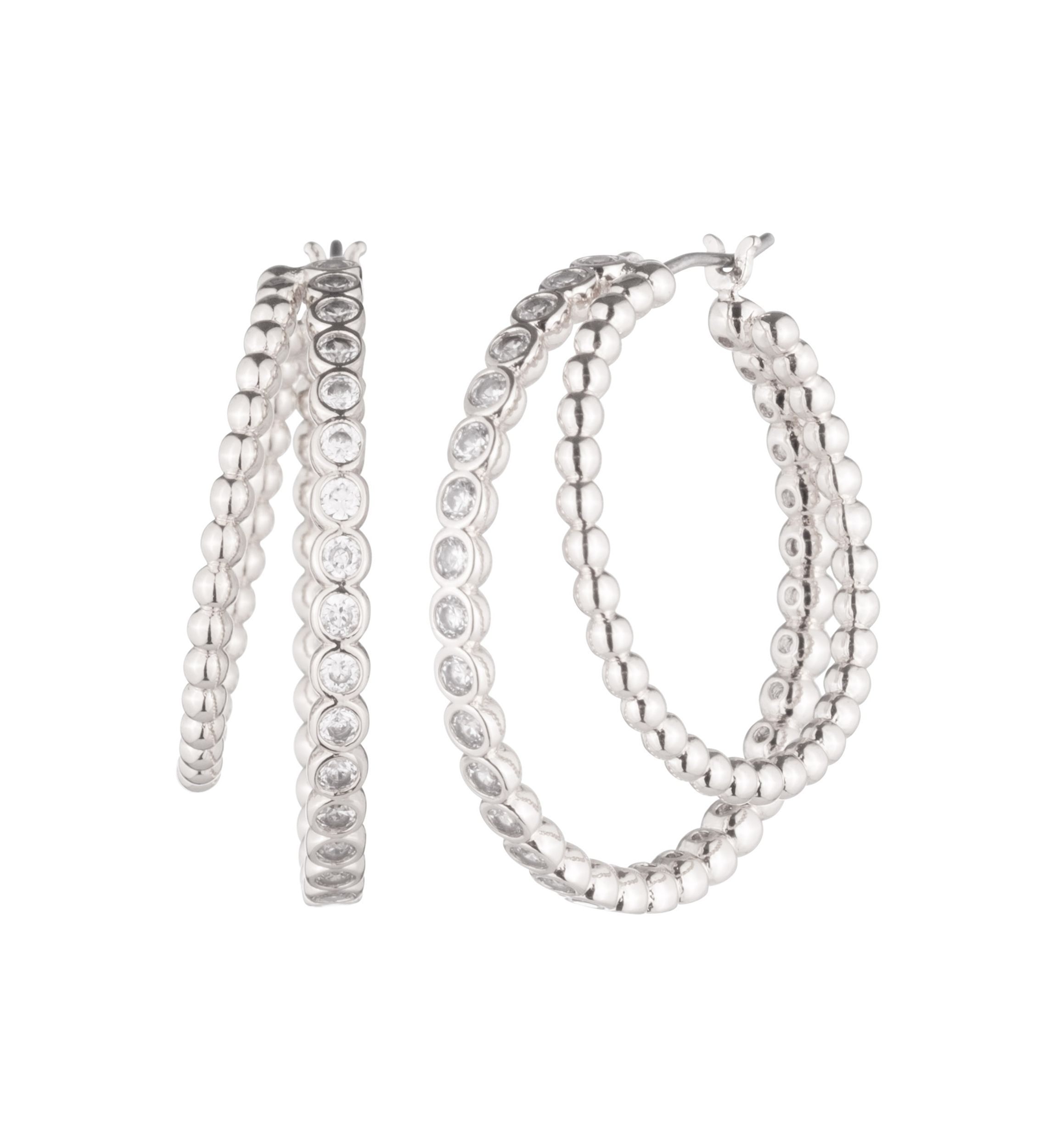 30 Millimeter Silver Tone Bead Split Hoop Earrings
