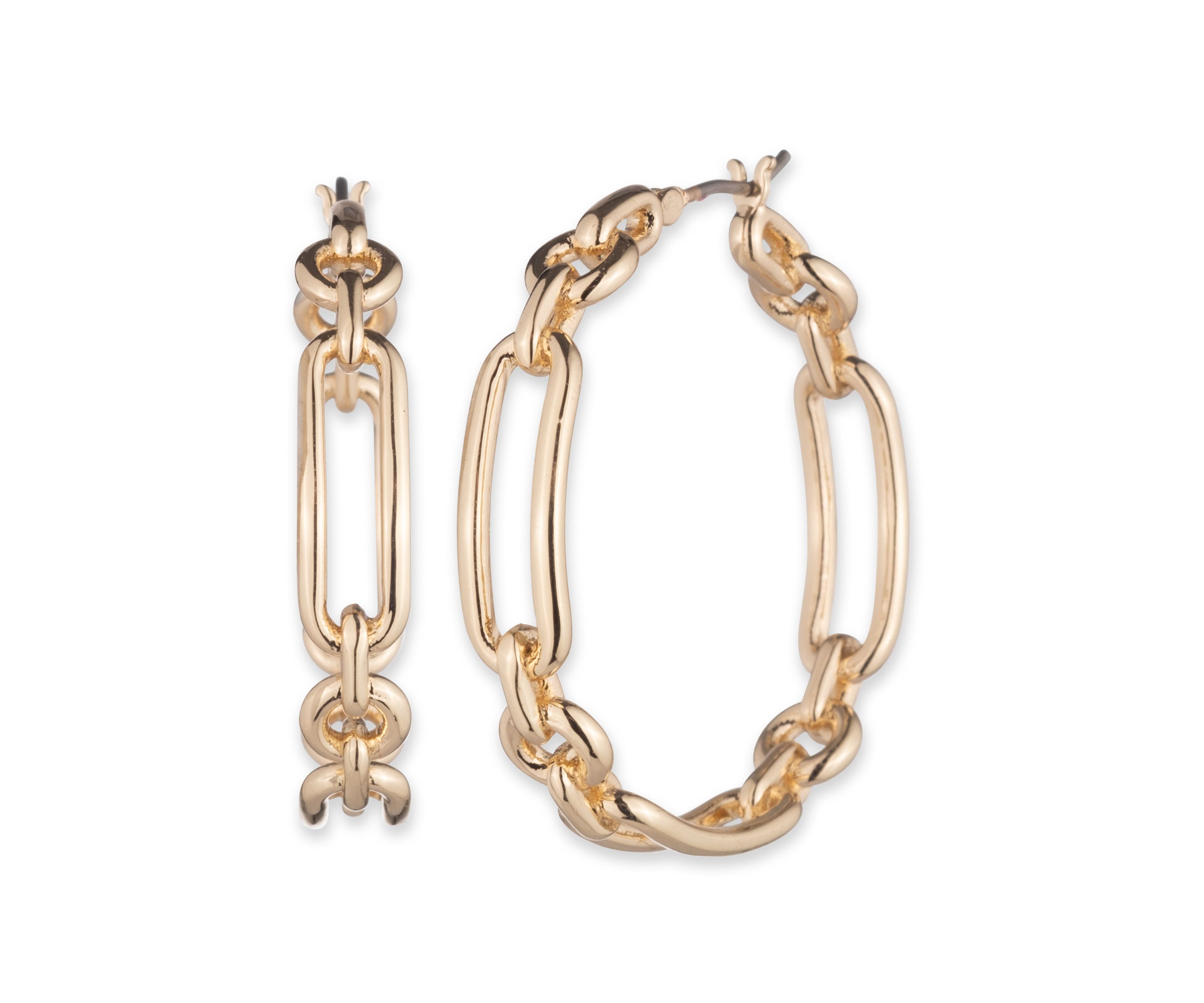 35 Millimeter Gold Tone Link Hoop Earrings