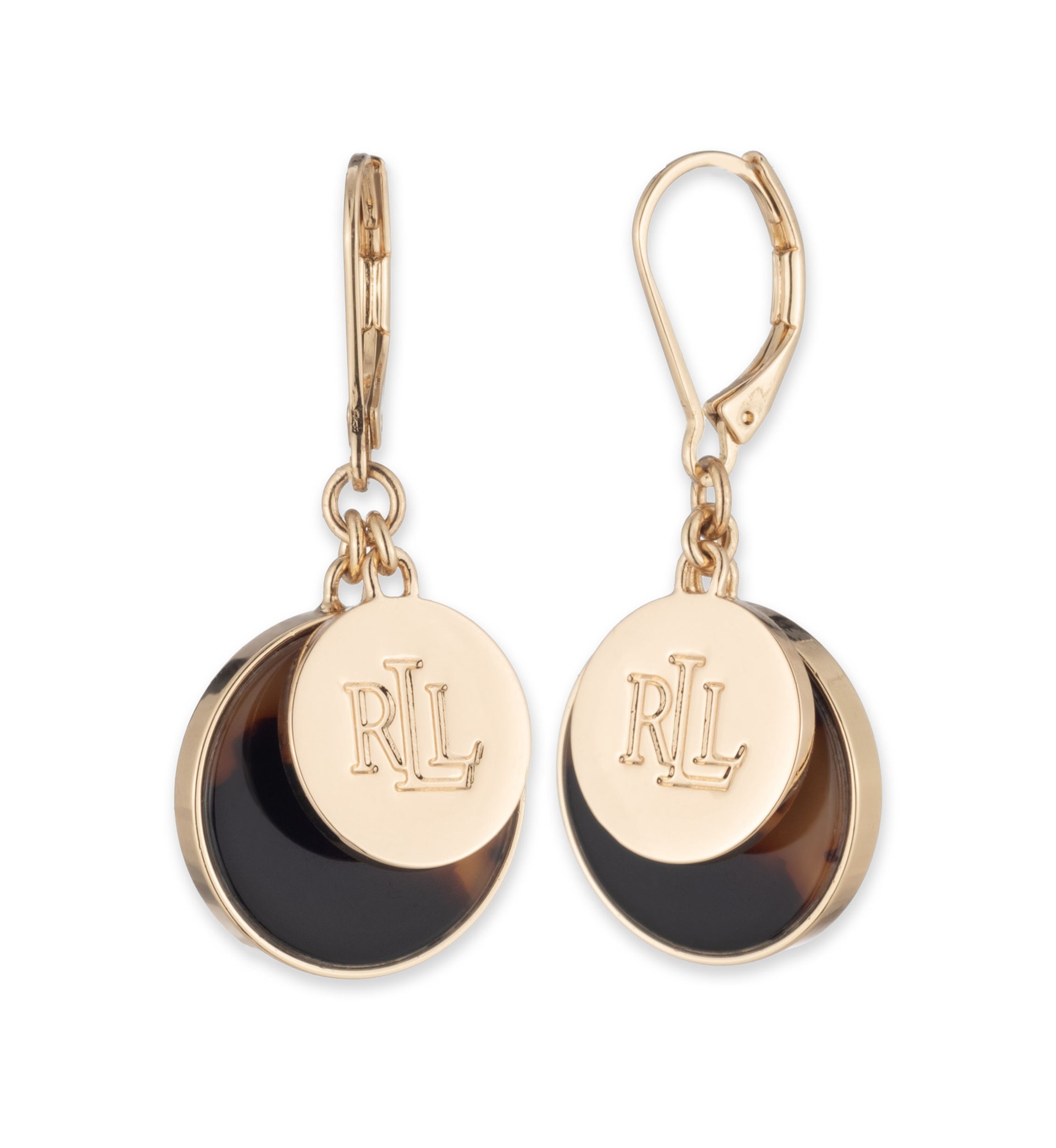 Gold Tone Tortoise Logo Drop Earrings