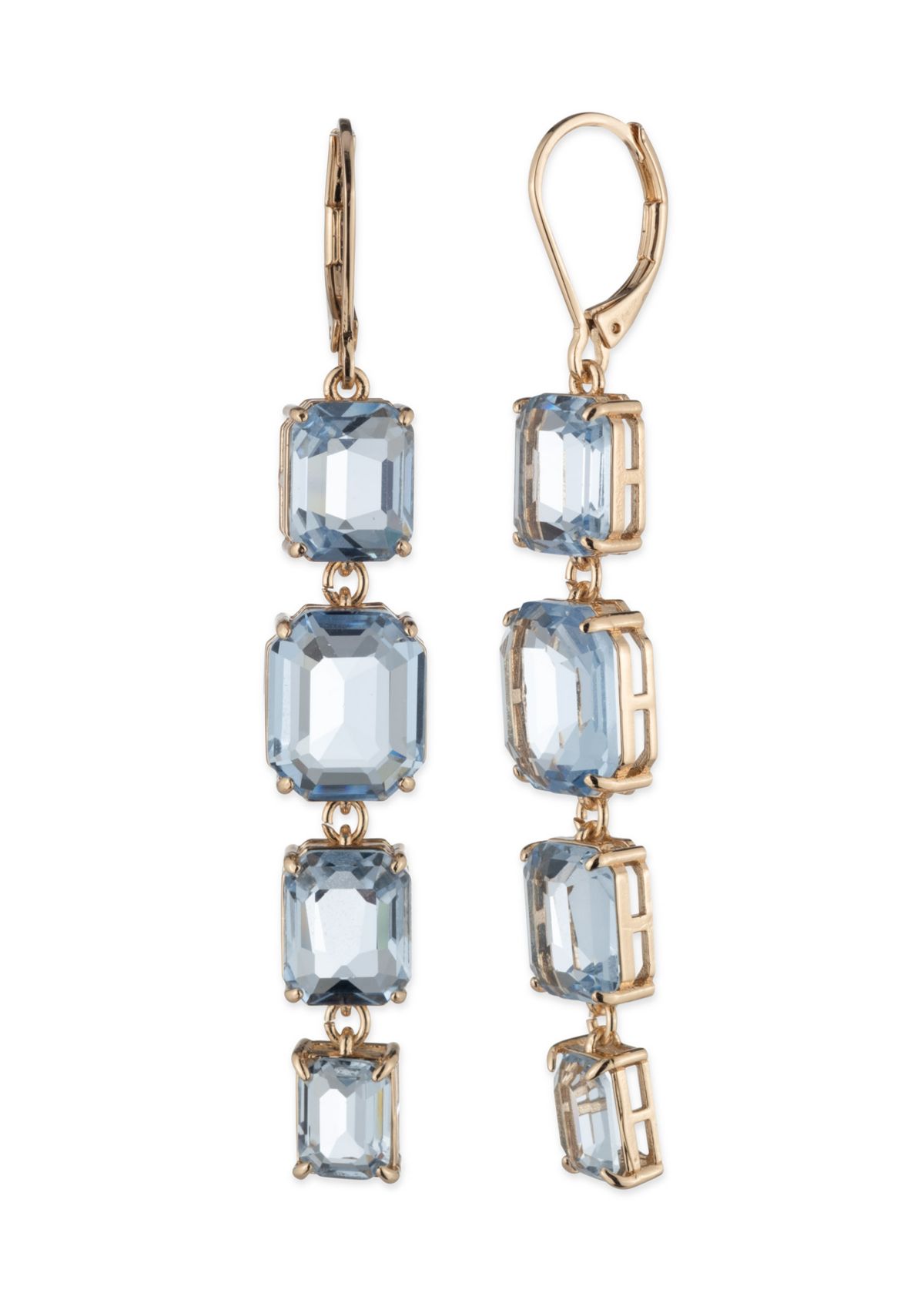 Gold Tone Blue Stone Linear Earrings