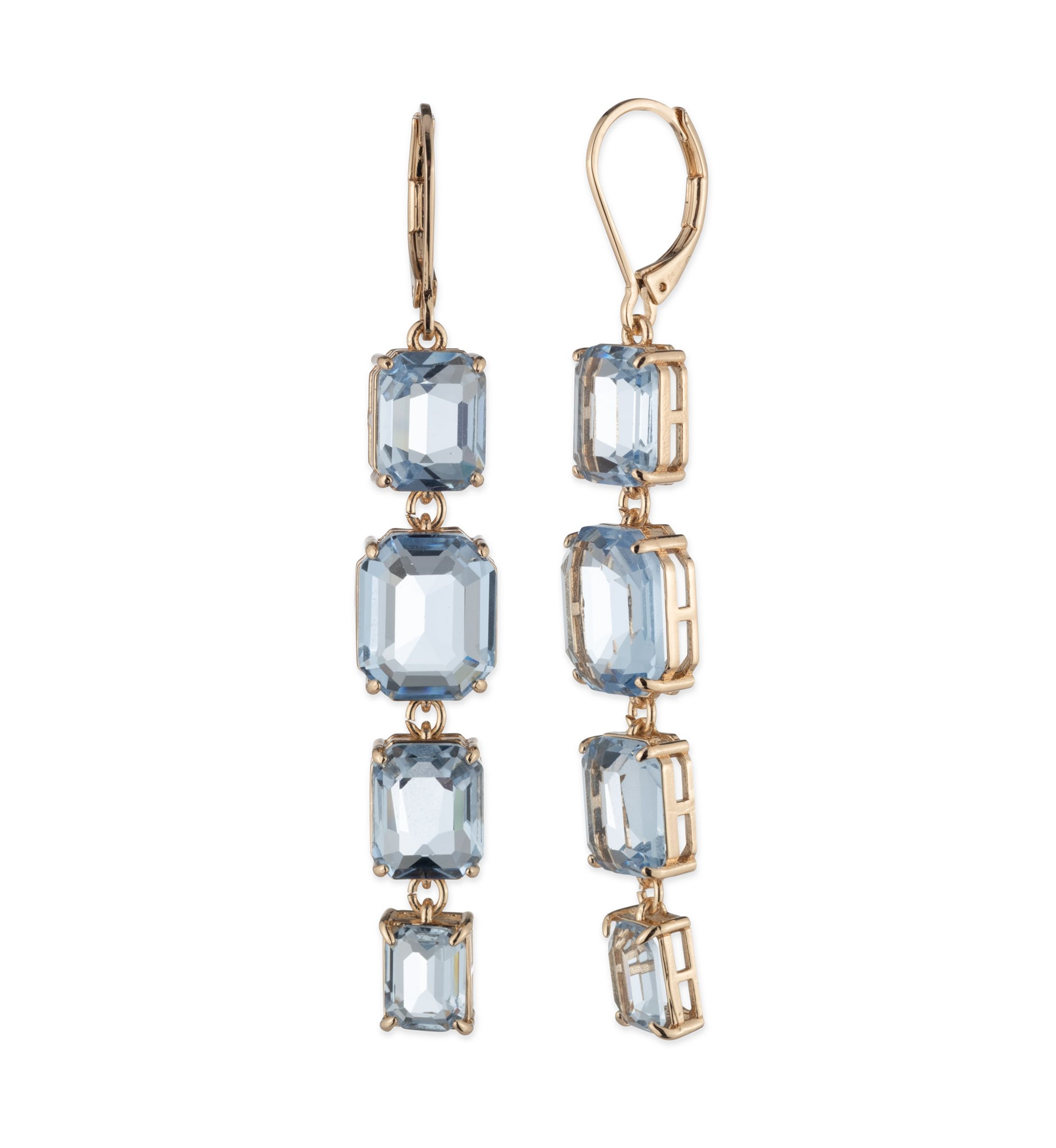 Gold Tone Blue Stone Linear Earrings