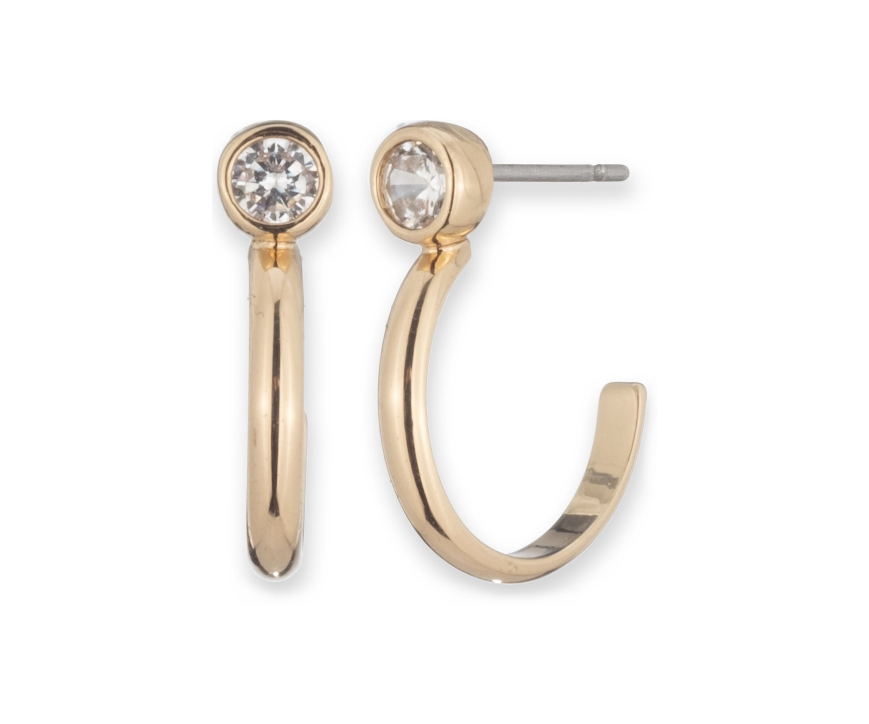 Gold Tone Crystal White 13mm Hoop Earrings