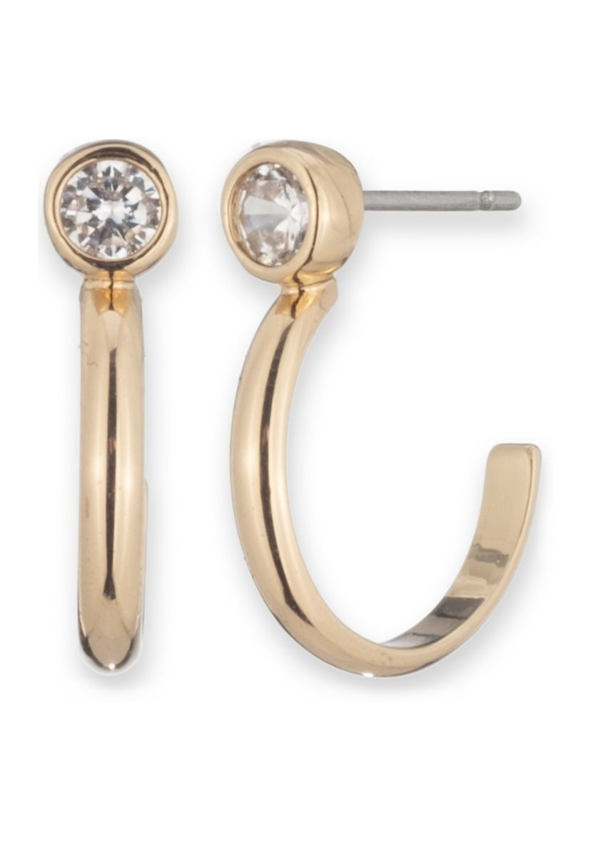 Gold Tone Crystal White 13mm Hoop Earrings