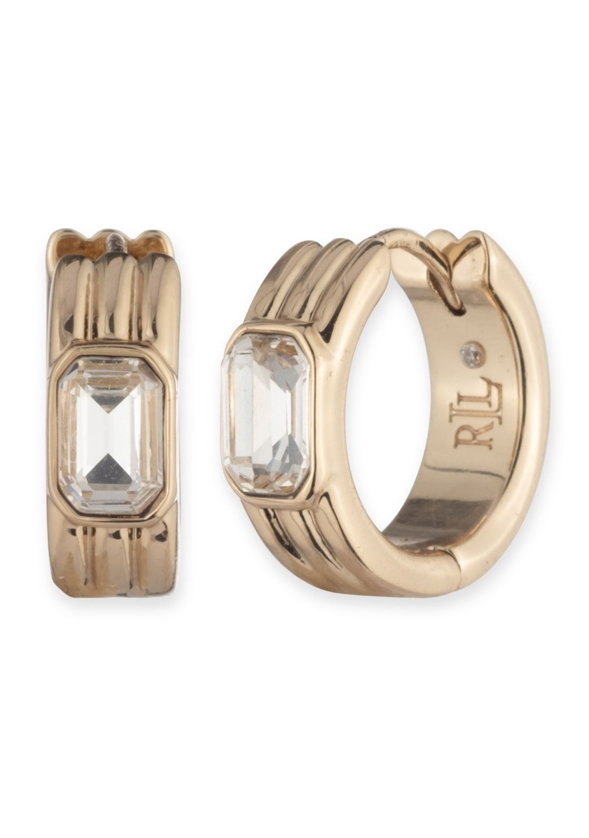 Gold Tone 13 Millimeter Crystal Hoop Earrings