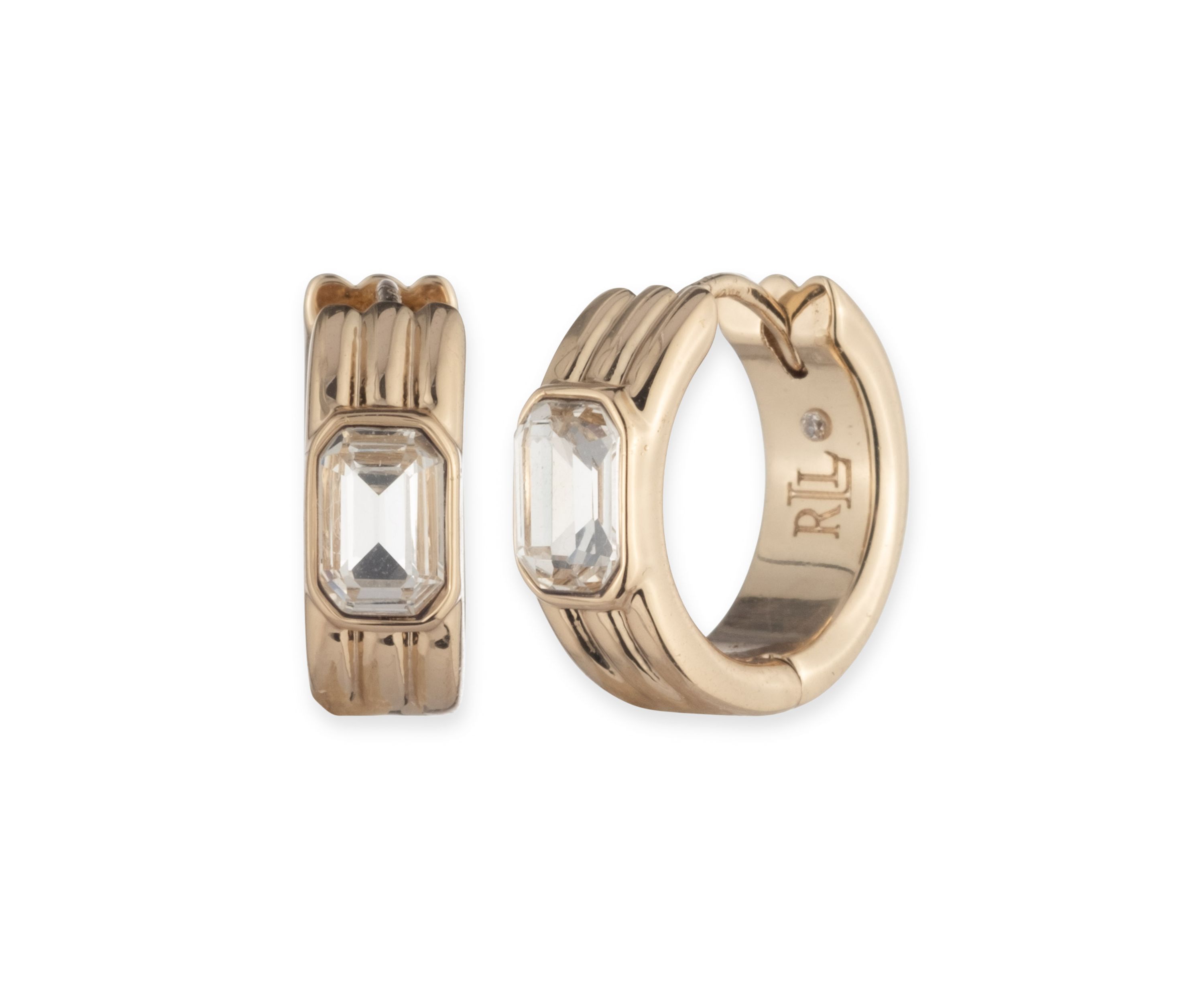 Gold Tone 13 Millimeter Crystal Hoop Earrings