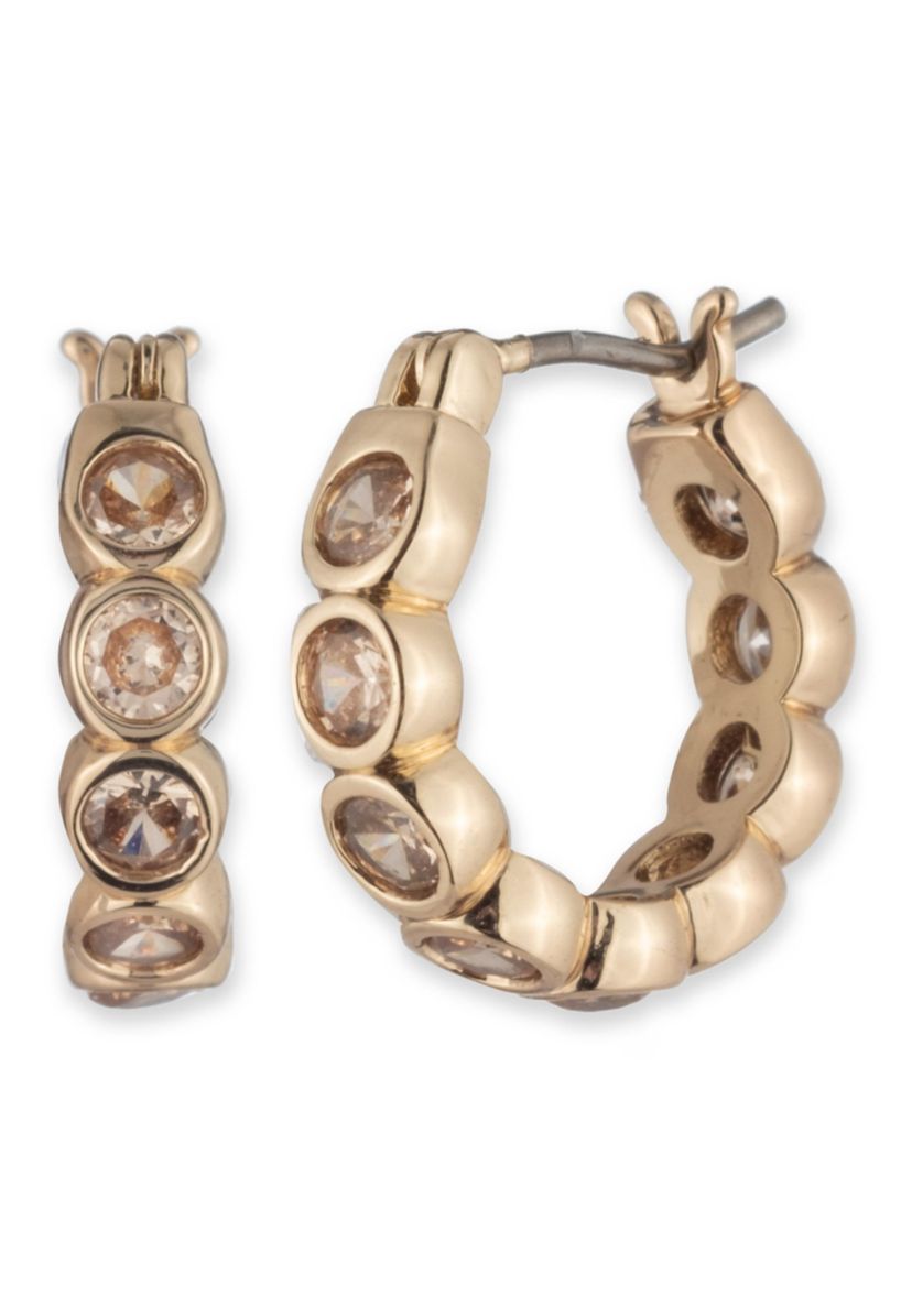 Gold Tone Pink 15 Millimeter Hoop Earrings