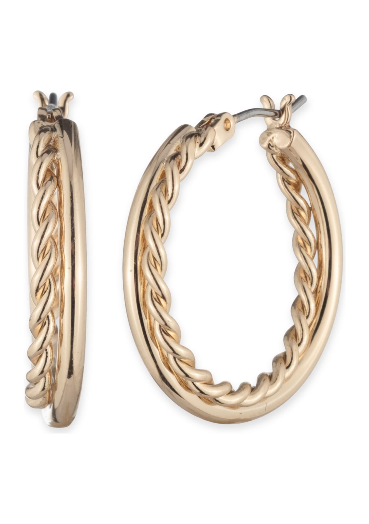 Gold Tone 25mm Rope Twist Hoop Earrings