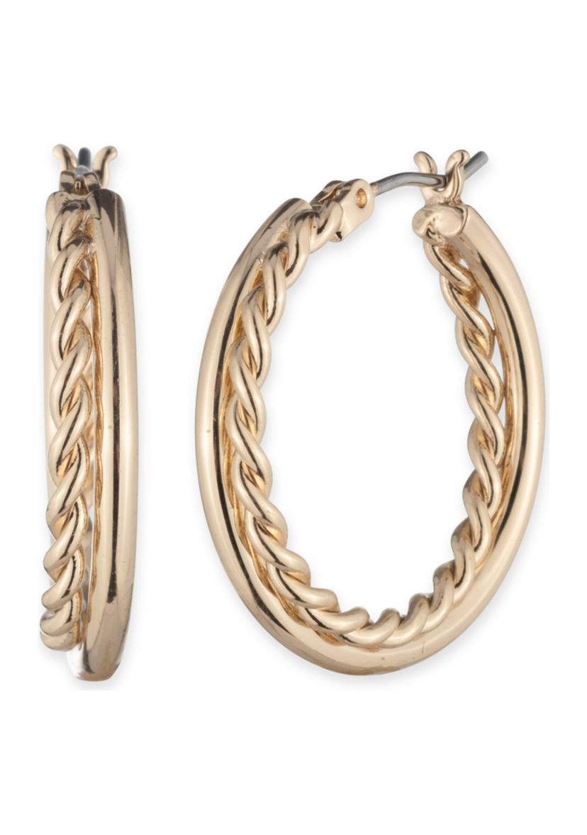 Gold Tone 25mm Rope Twist Hoop Earrings
