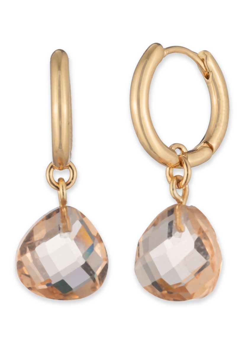 Gold Tone Pink 26 Millimeter Hoop Drop Earrings