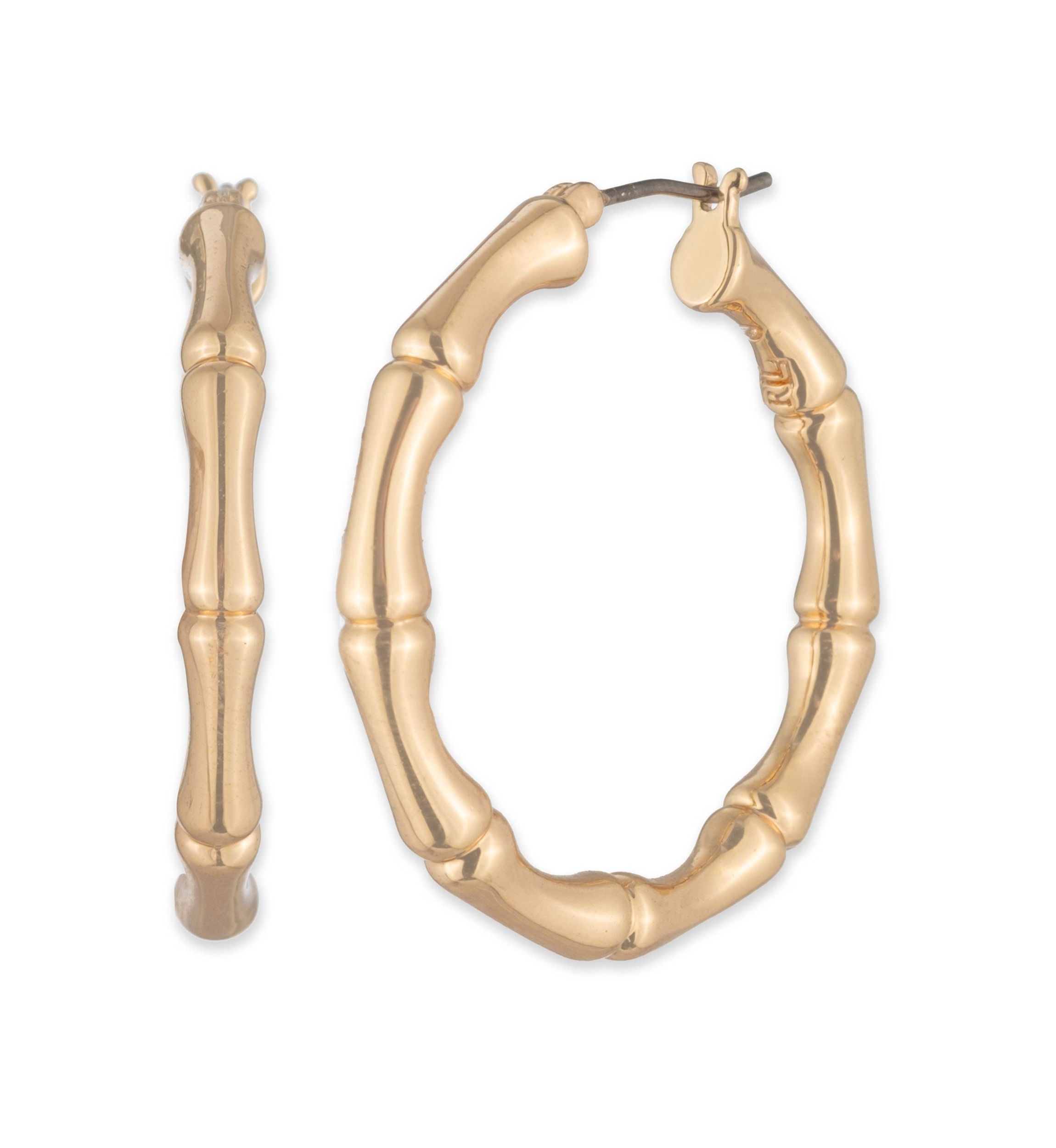 Gold Tone 32 Millimeter Bamboo Hoop Earrings