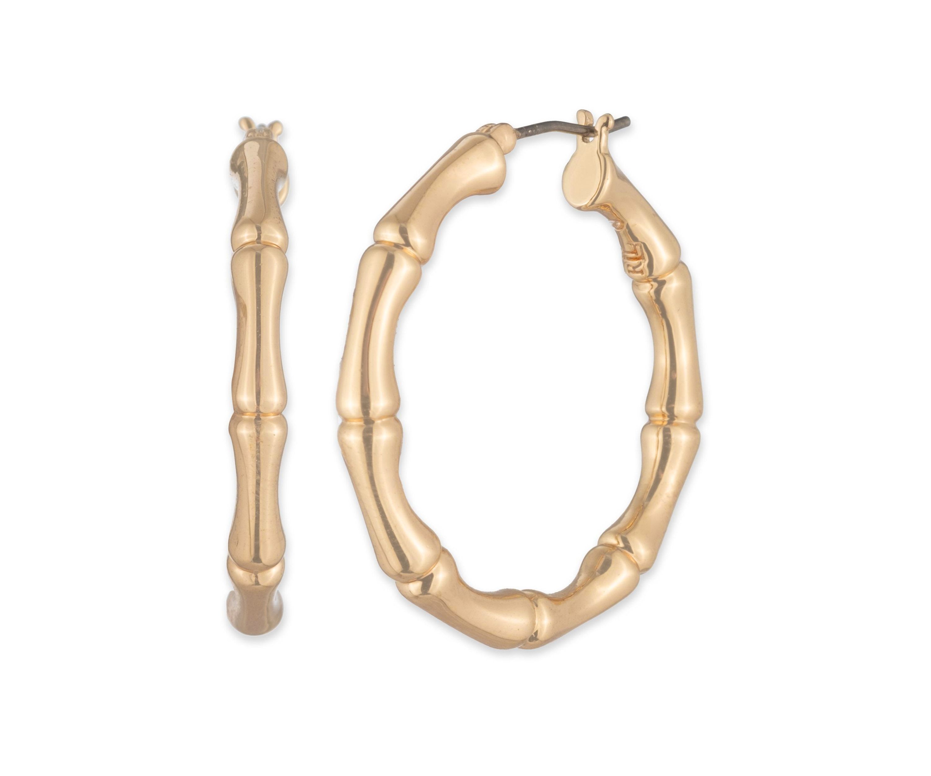 Gold Tone 32 Millimeter Bamboo Hoop Earrings