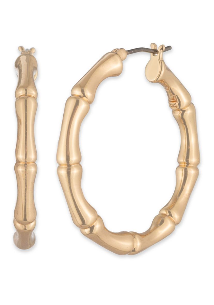 Gold Tone 32 Millimeter Bamboo Hoop Earrings
