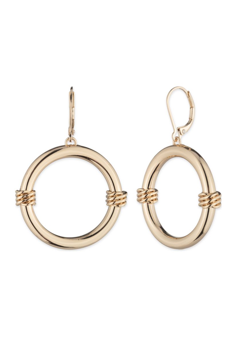 Gold Tone 32 Millimeter Open Drop Earrings