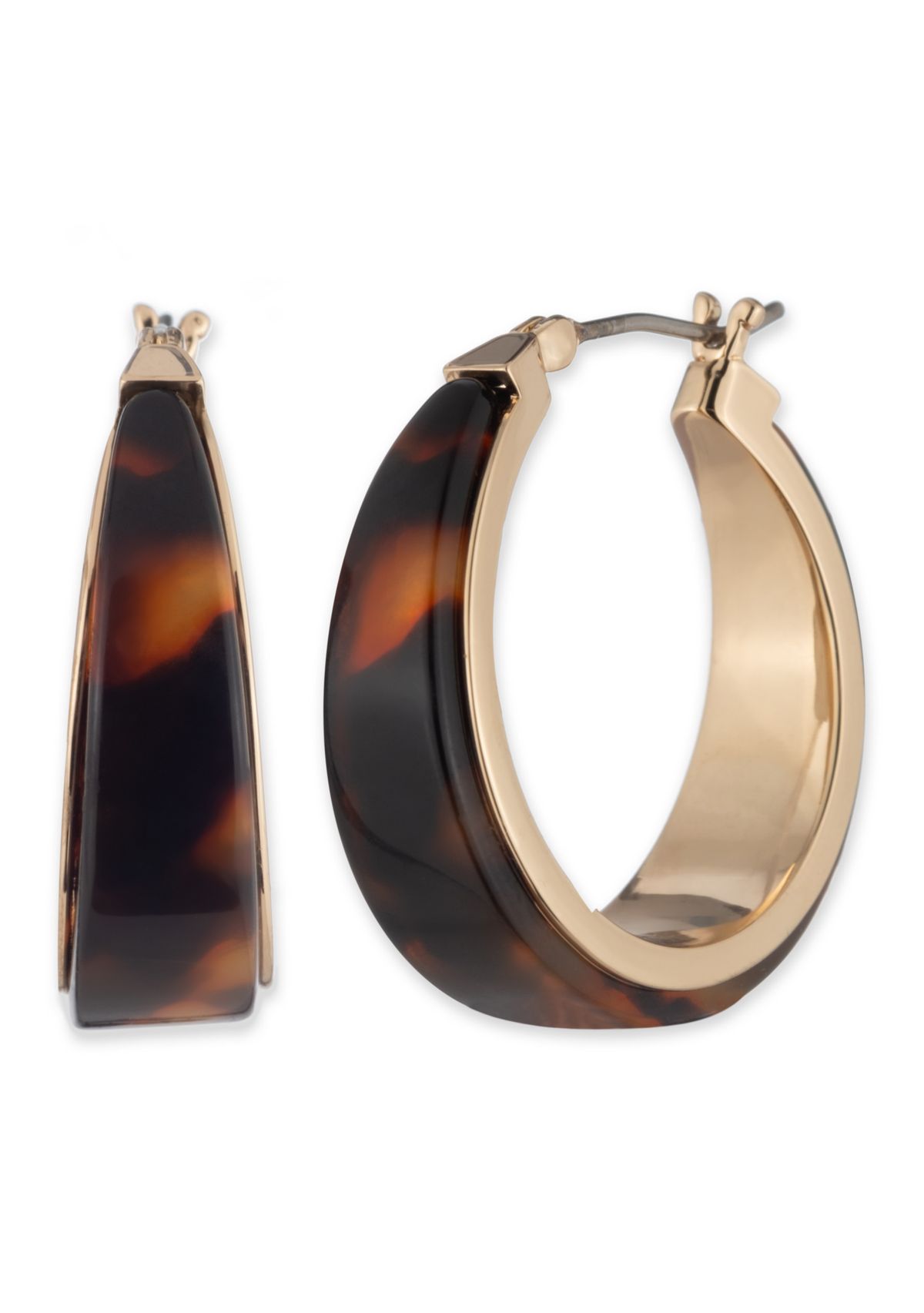 Gold Tone Tortoise 35 Millimeter Hoop Earrings