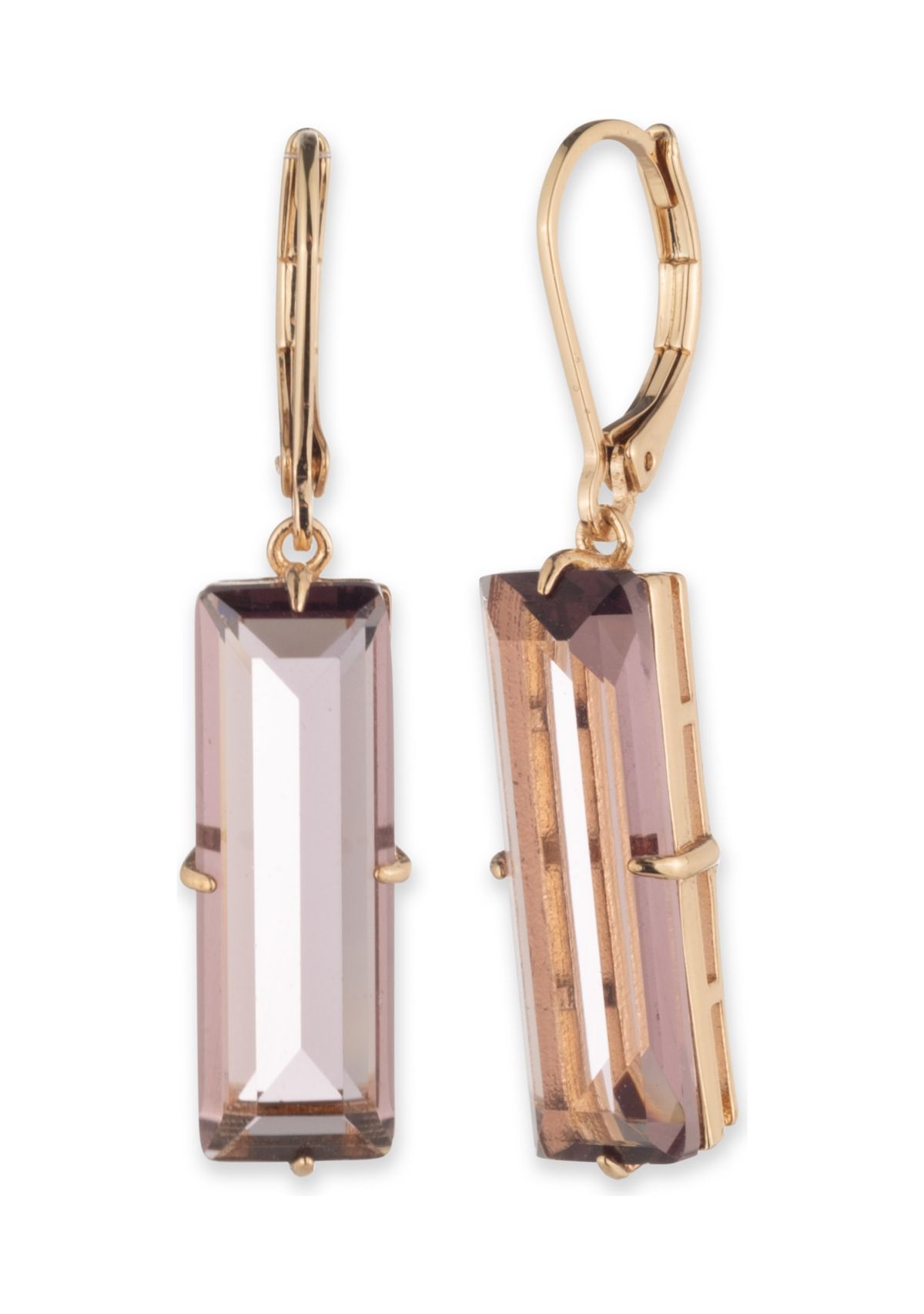 Gold Tone Baguette Stone Drop Earrings