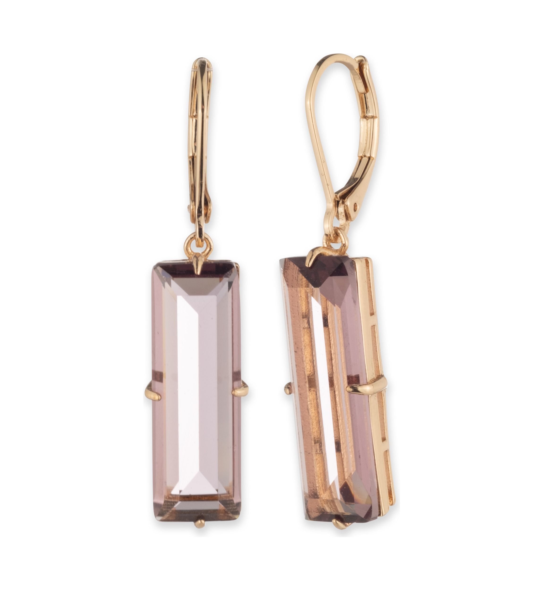 Gold Tone Baguette Stone Drop Earrings