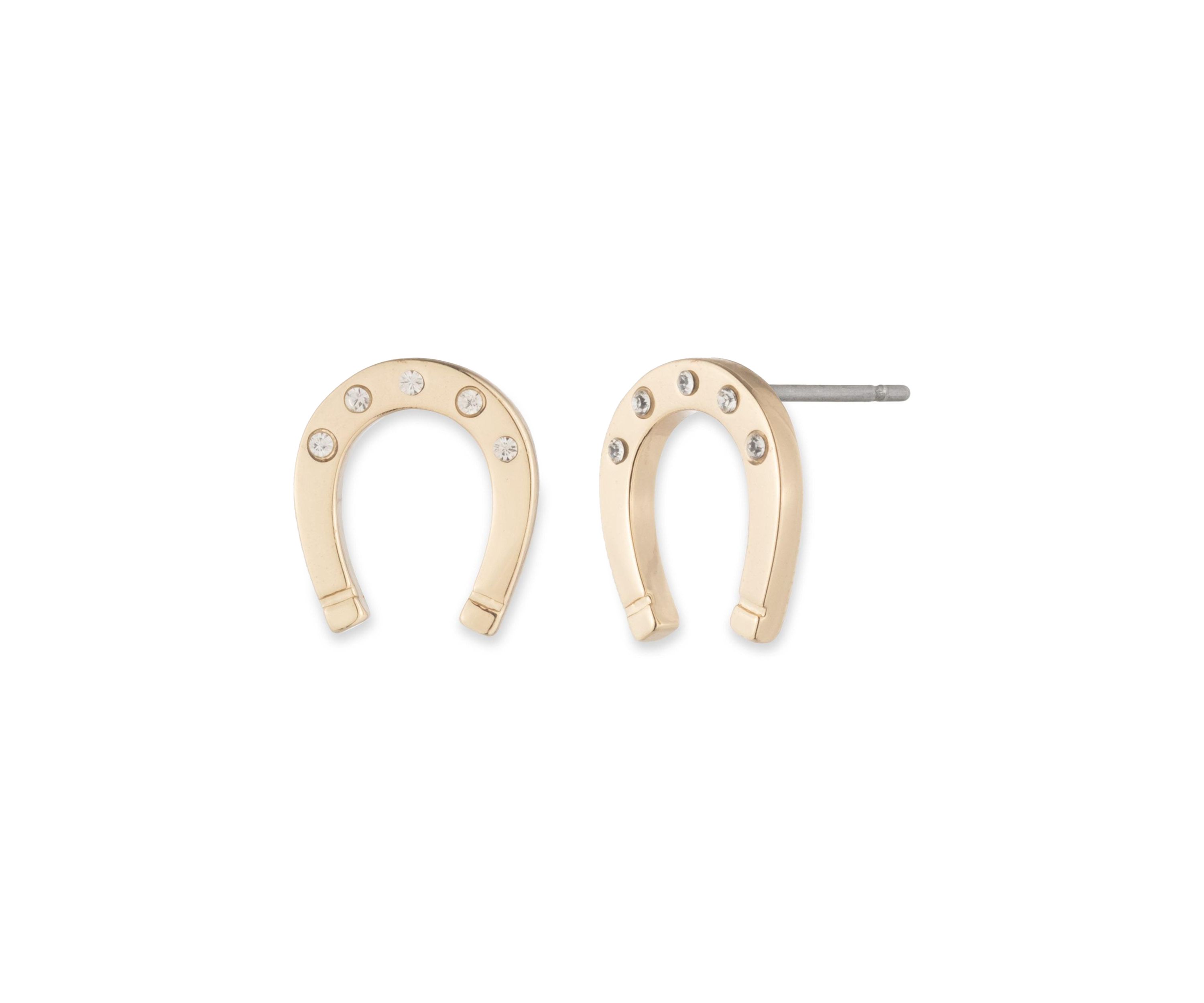 Gold Tone Horseshoe Stud Earrings