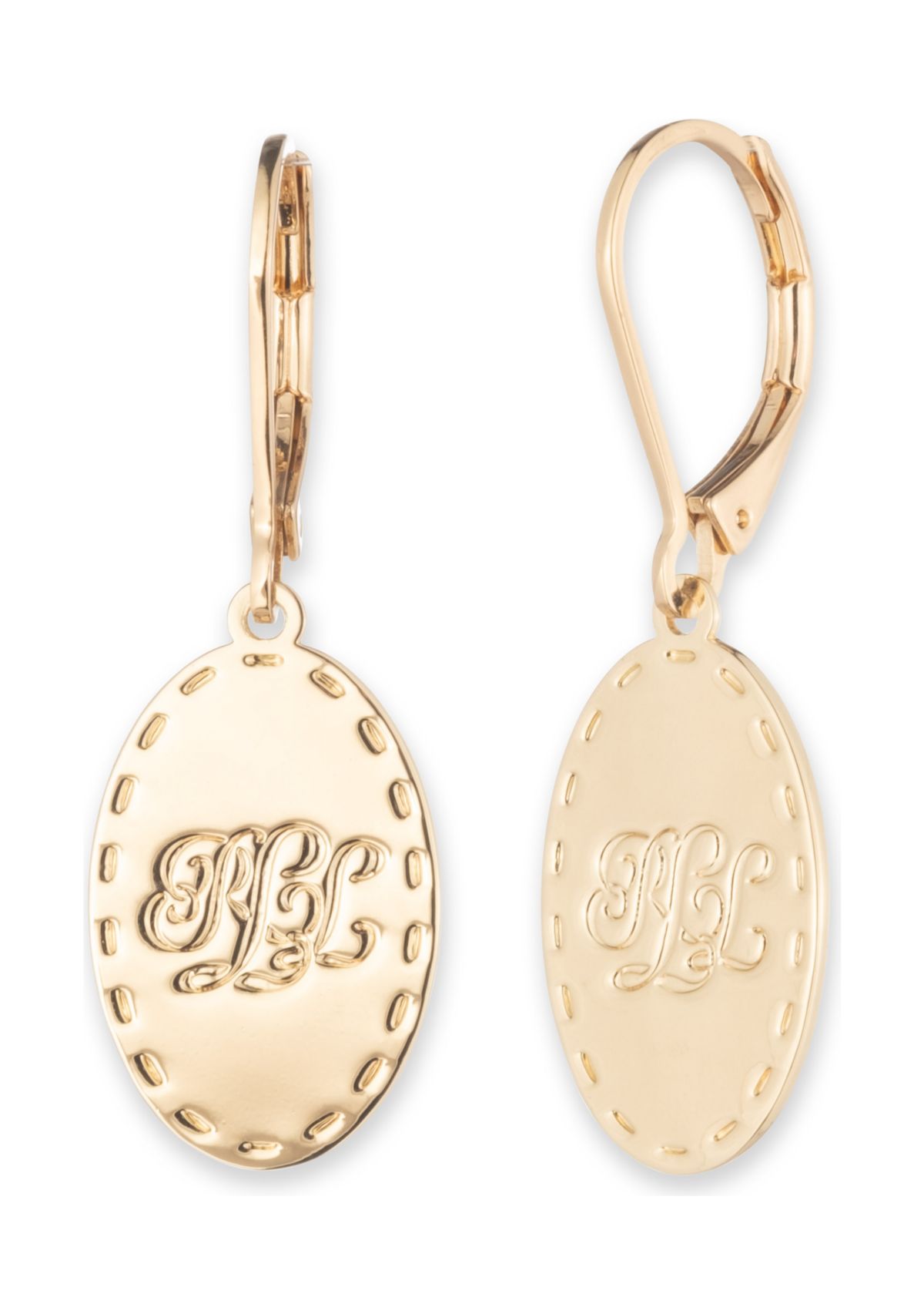 Gold Tone Logo Drop Earrings