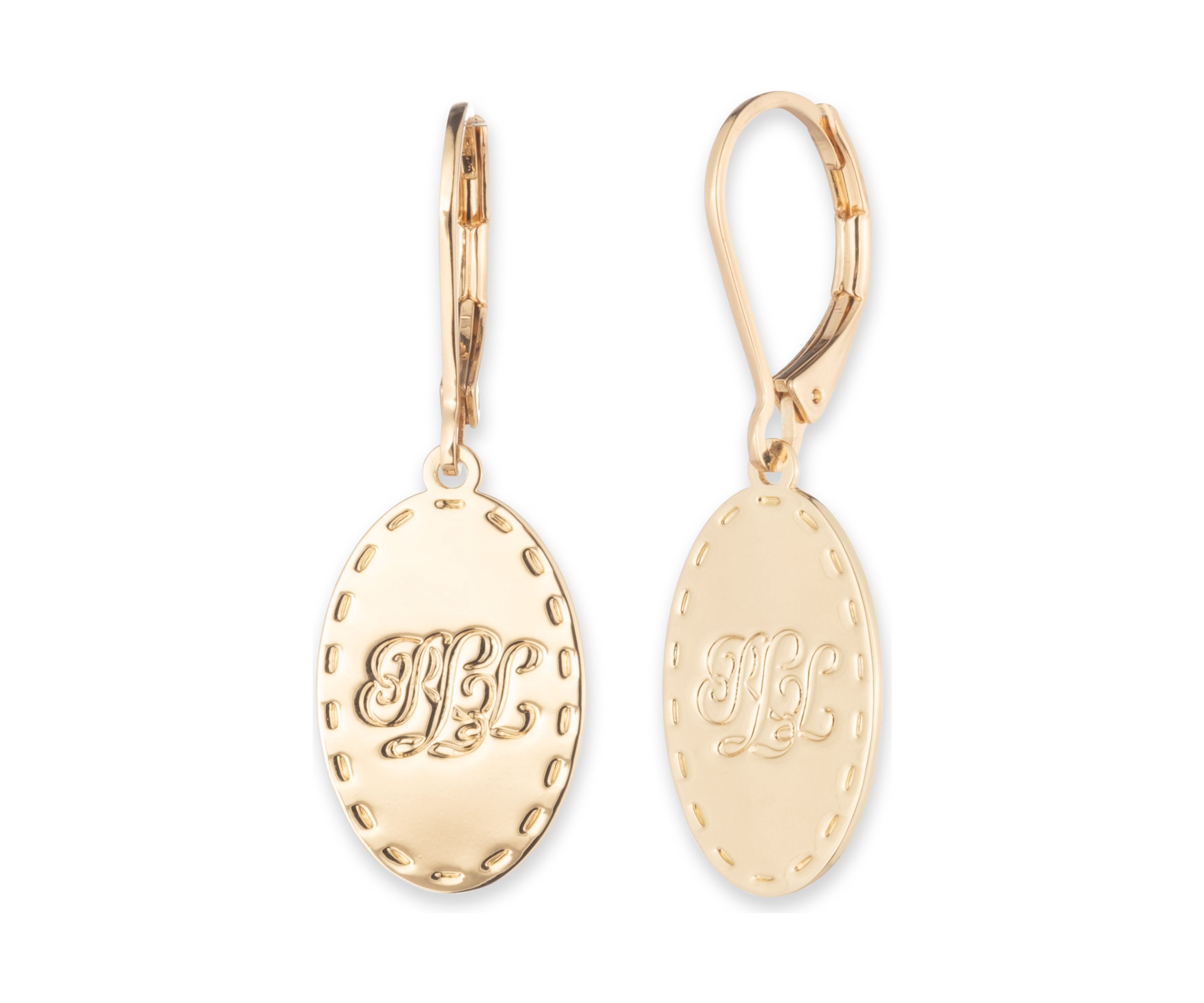 Gold Tone Logo Drop Earrings