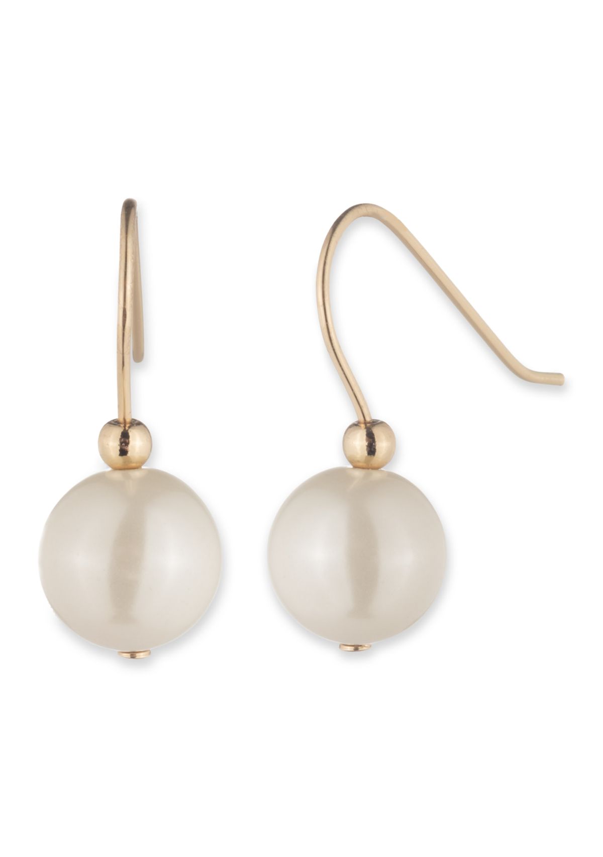 Gold Tone White Pearl Double Drop Earrings