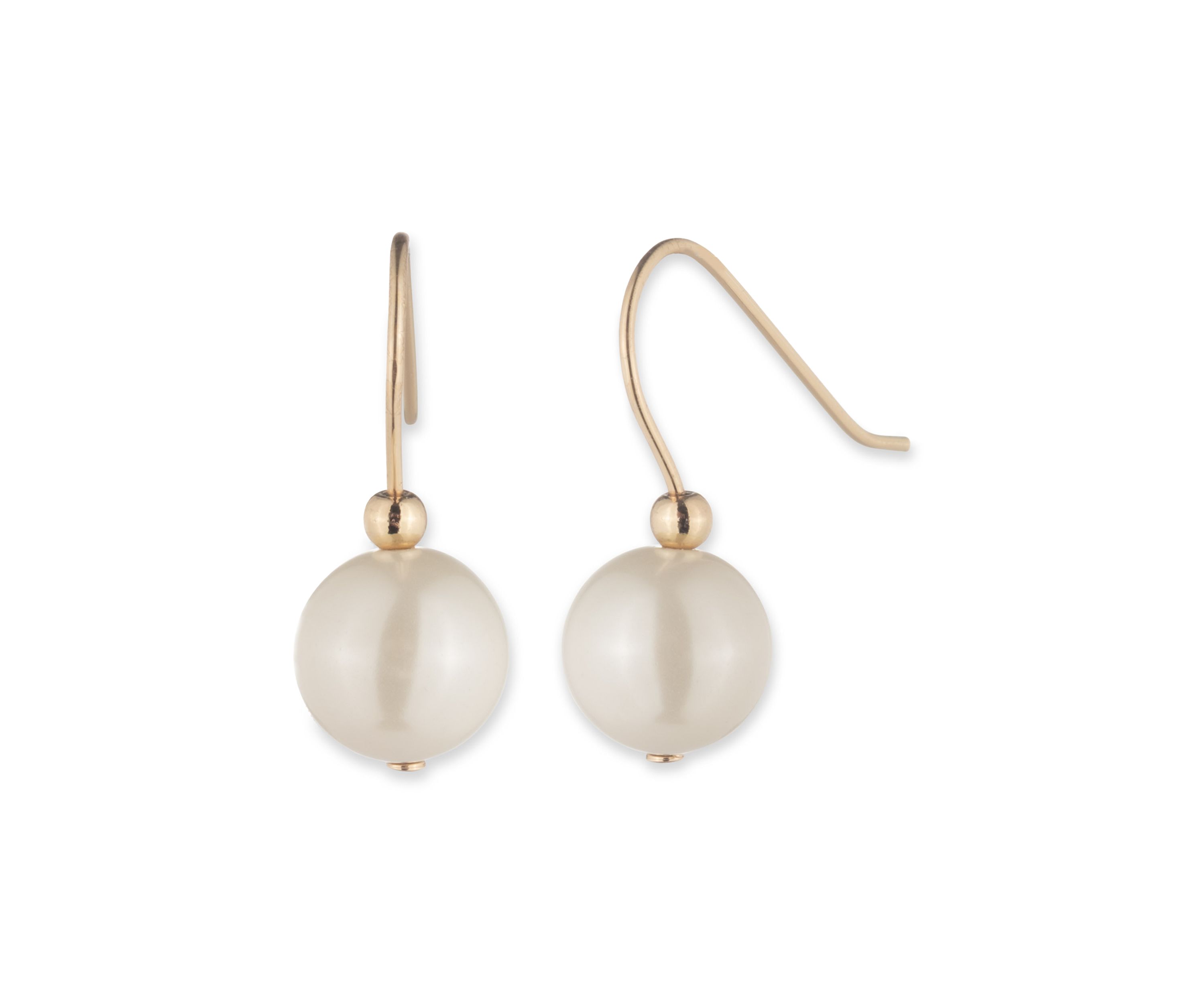 Gold Tone White Pearl Double Drop Earrings