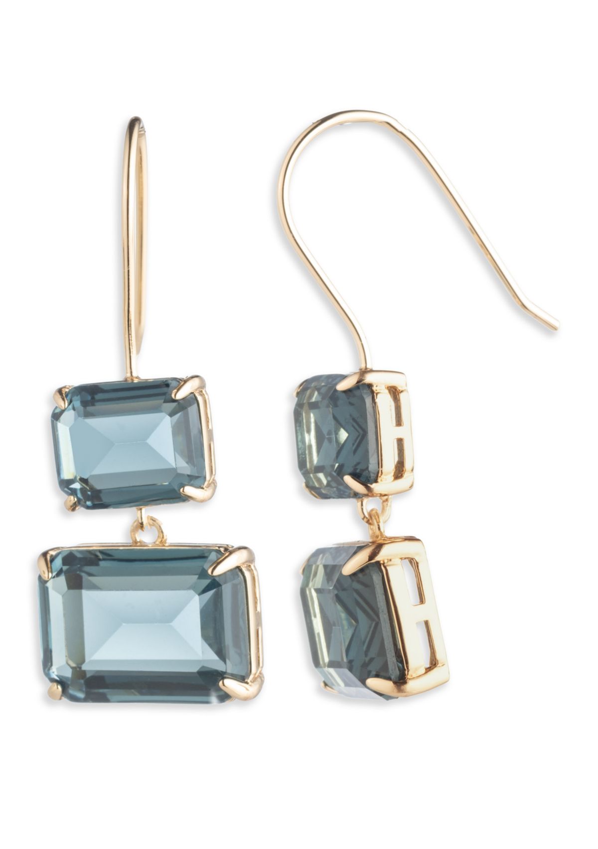 Gold Tone Denim Stone Double Drop Earrings