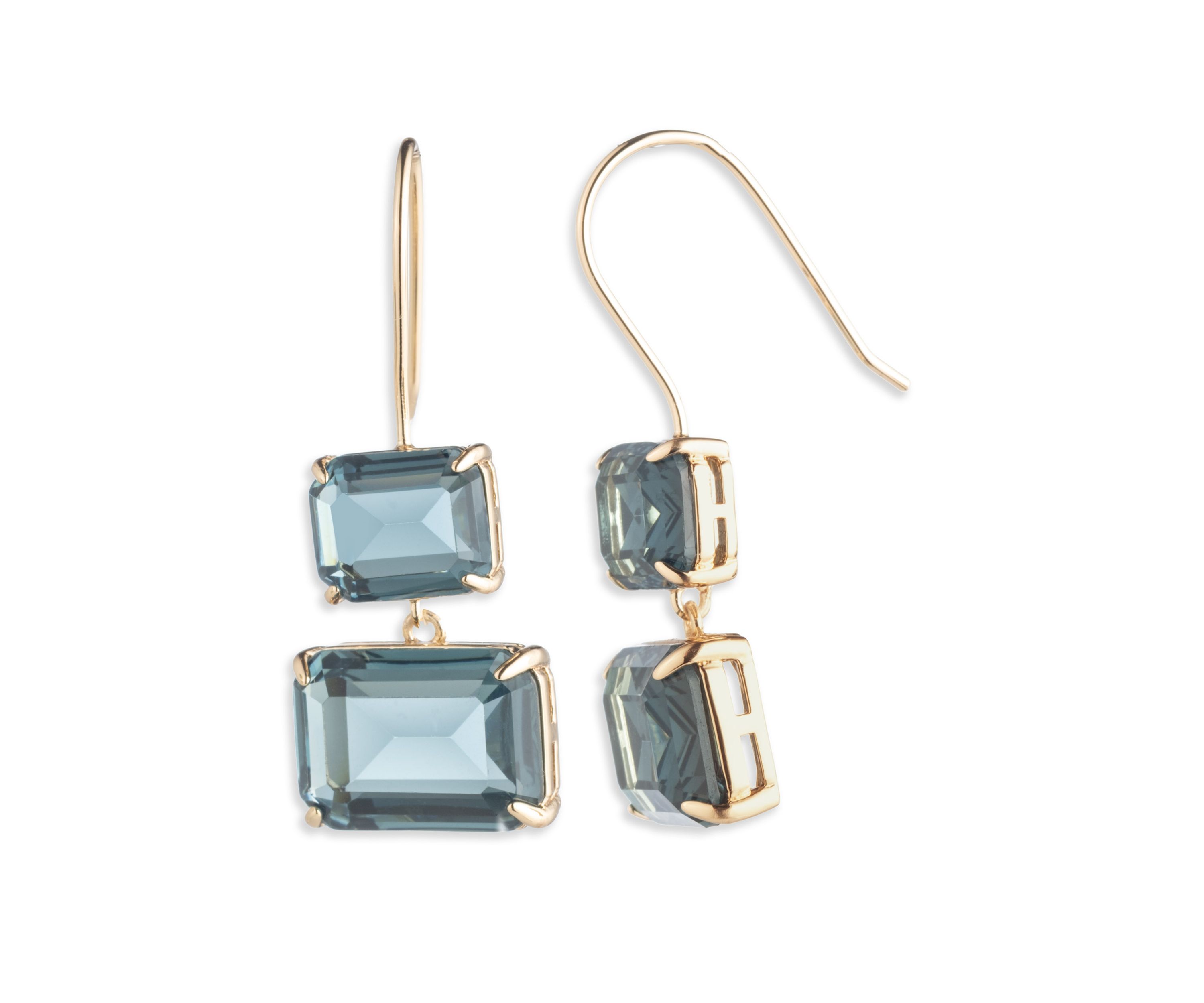 Gold Tone Denim Stone Double Drop Earrings