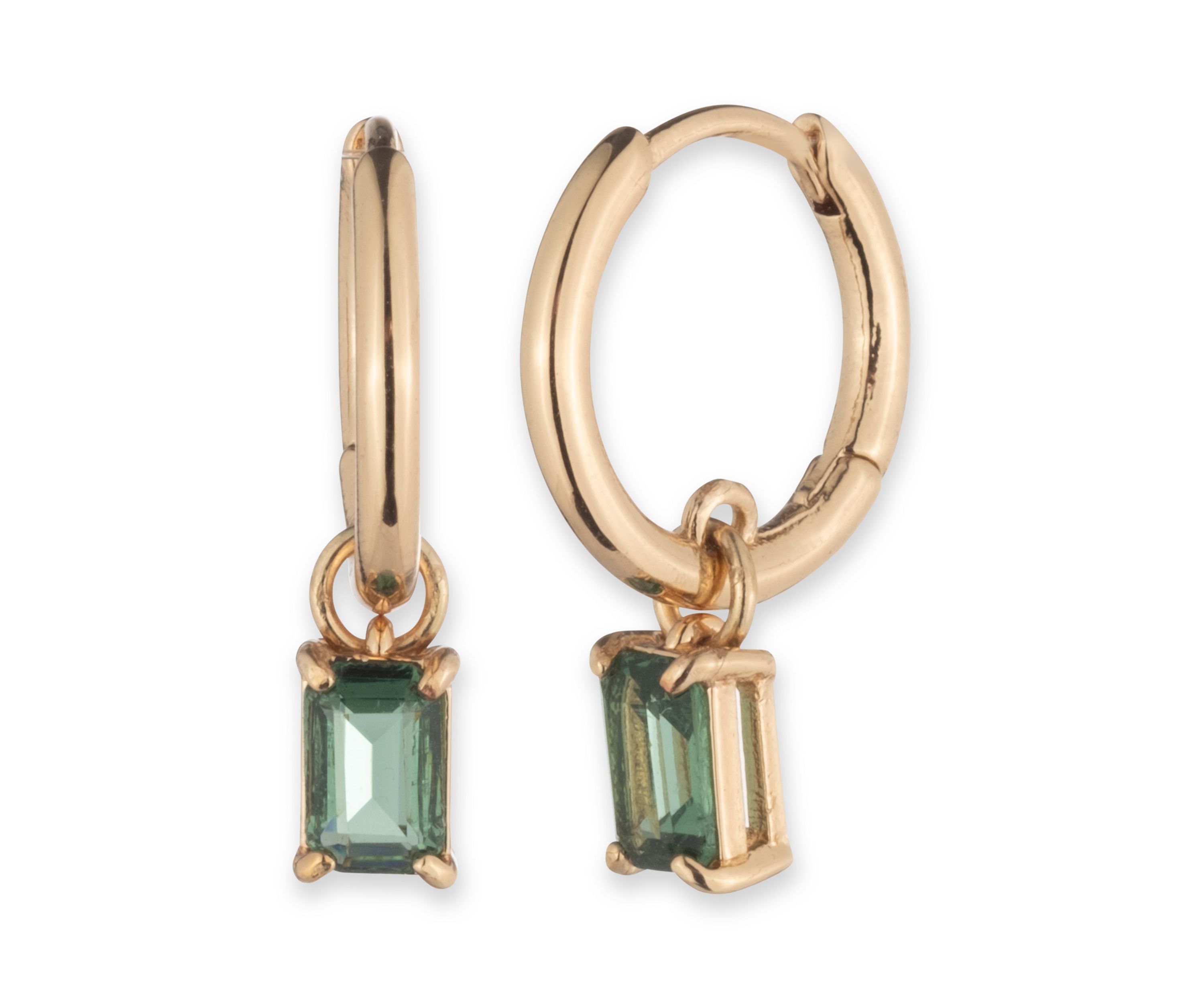 Gold Tone Hoop with Drop Stone Earrings