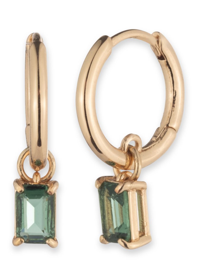 Gold Tone Hoop with Drop Stone Earrings