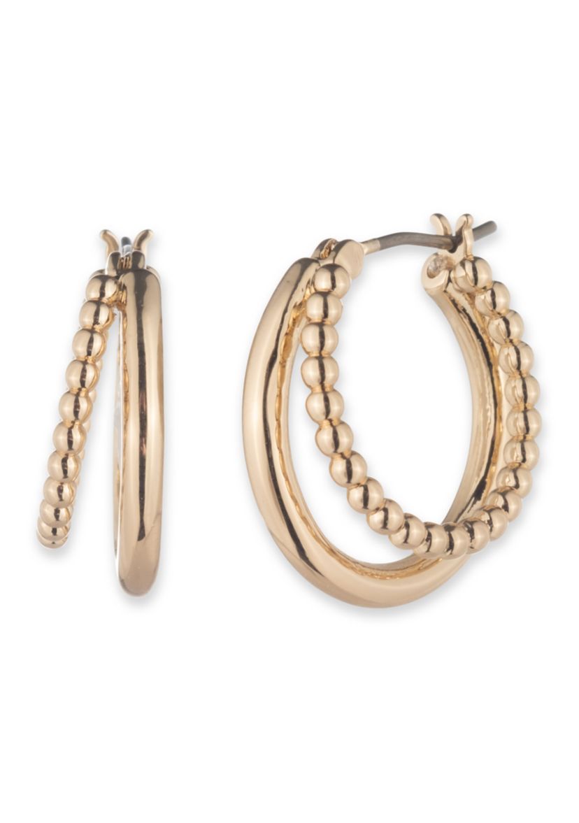 Gold Tone 20mm Bead Split Hoop Earrings