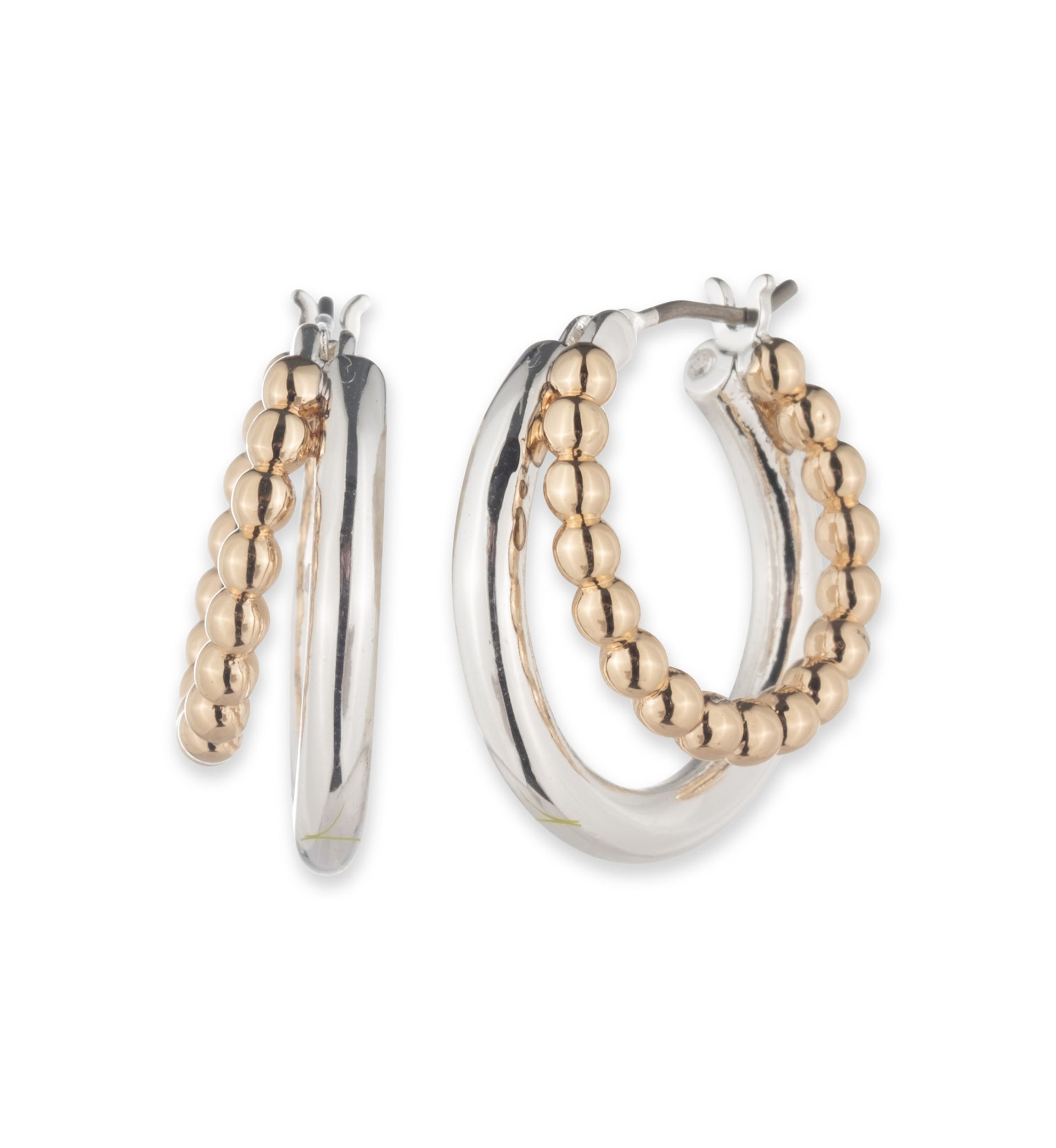 Lauren Ralph Lauren Two Tone 20mm Bead Split Hoop Earrings