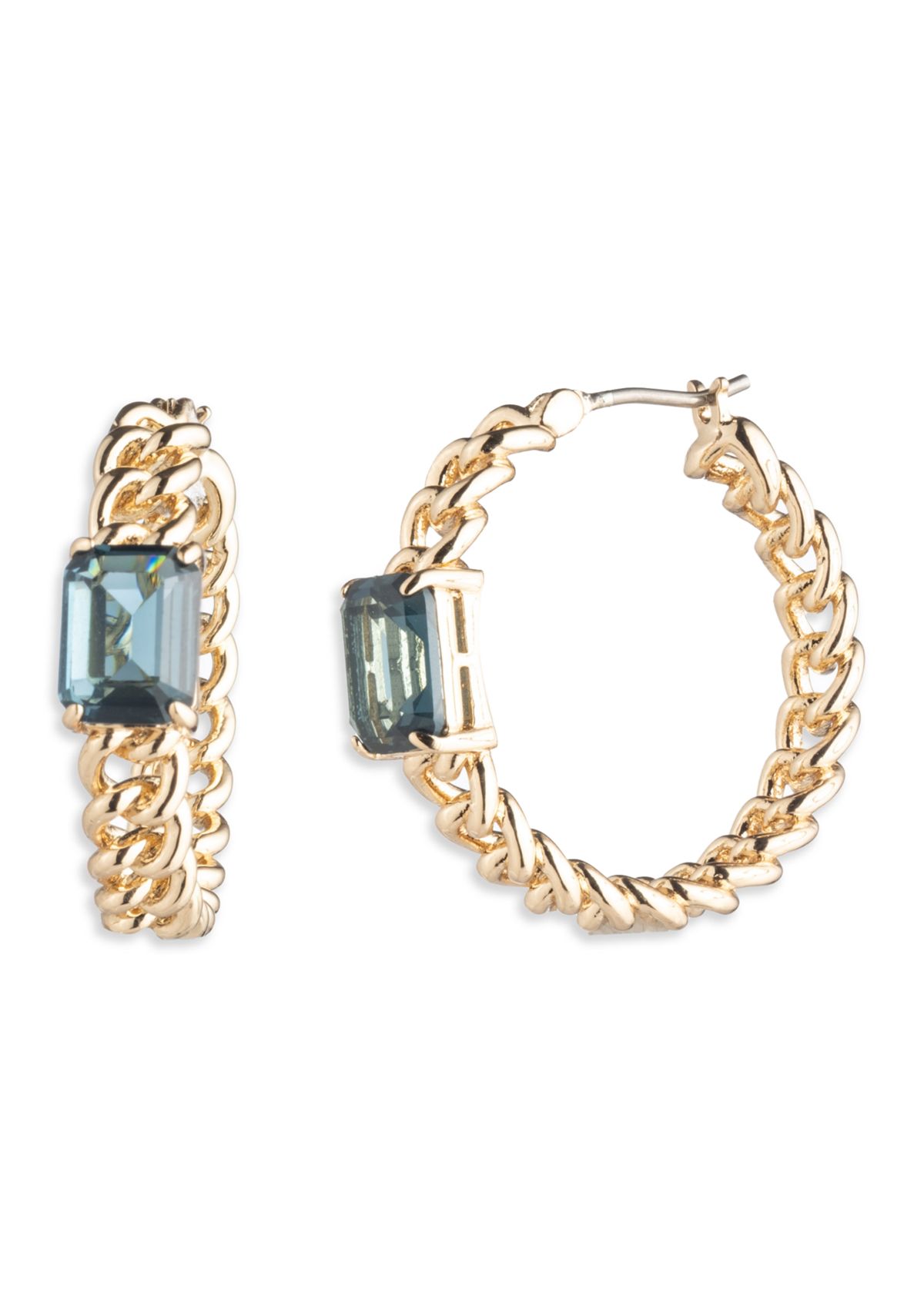 Gold Tone Denim 25mm Stone Hoop Earrings