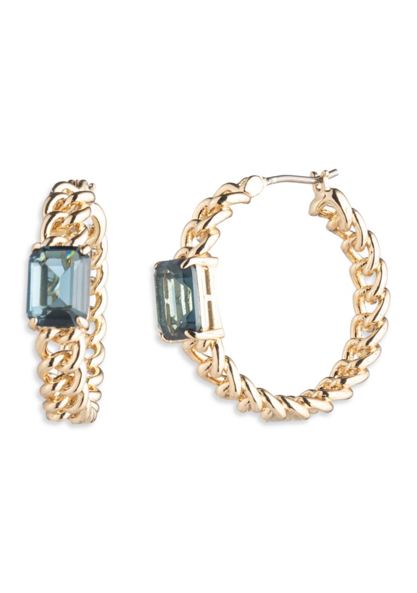 Gold Tone Denim 25mm Stone Hoop Earrings