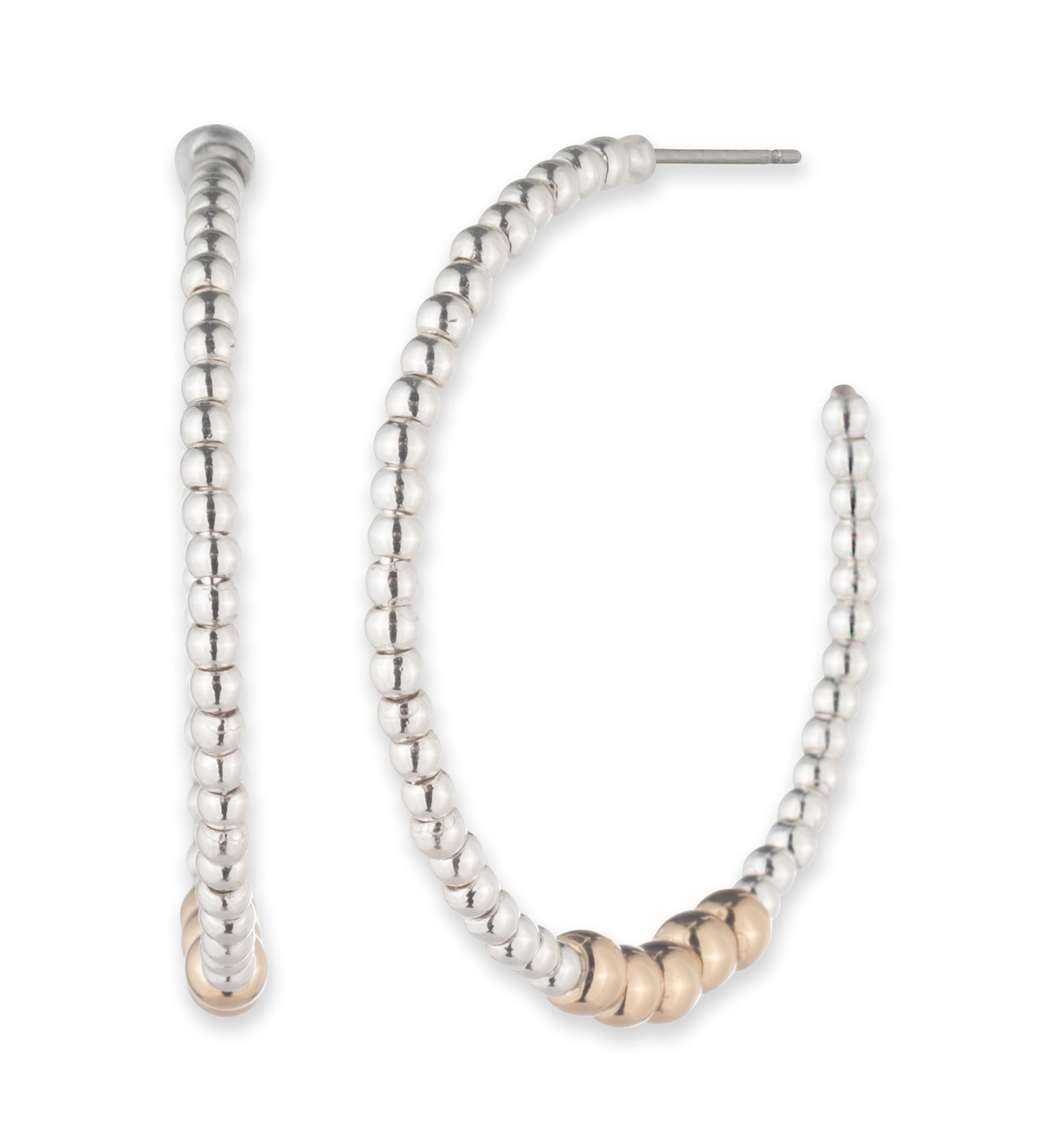 Two Tone 30mm Bead C Hoop Earrings