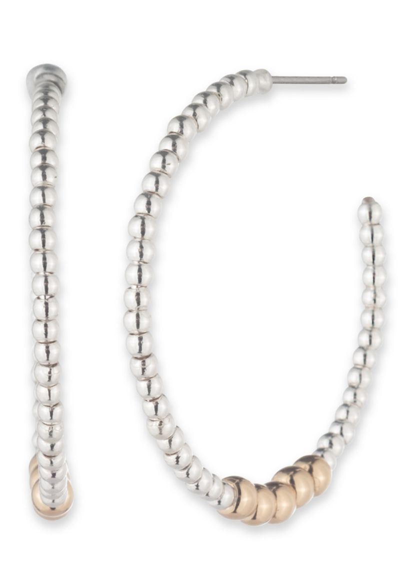 Two Tone 30mm Bead C Hoop Earrings