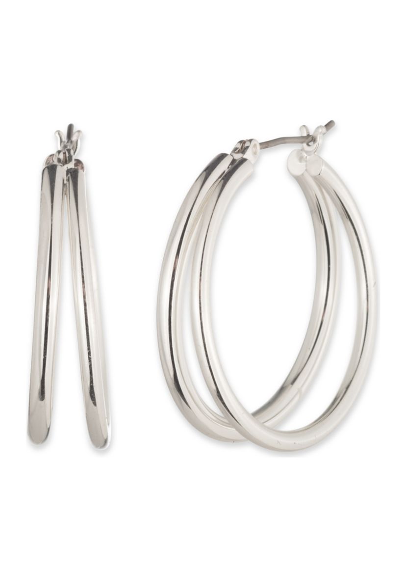 Silver Tone Split Hoop Earrings