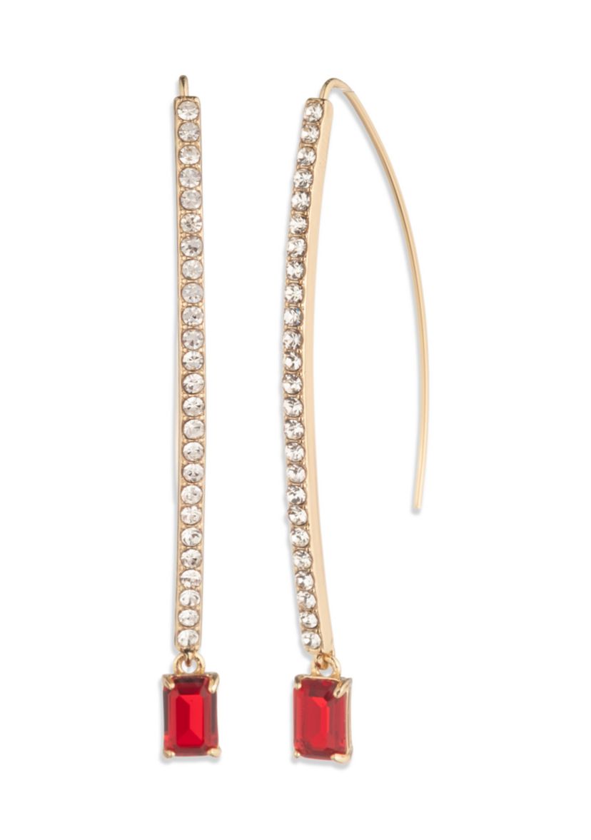 Pavé Red Stone Threader Earrings