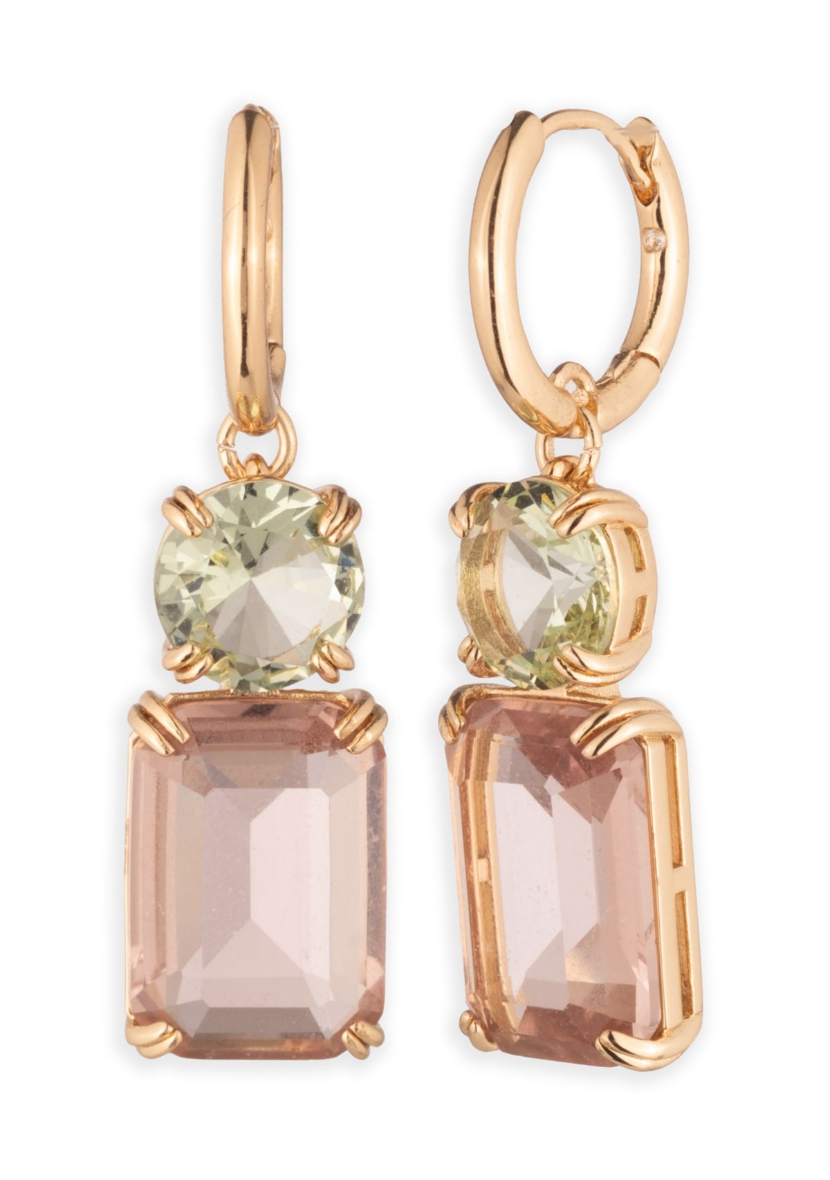 Stone Double Drop Gold Tone Earrings