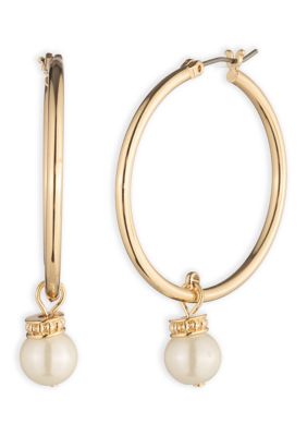 Lauren Ralph Lauren Pearl Drop Hoop Earrings