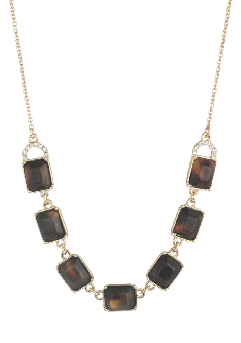 Gold Tone Tortoise Crystal Pavé Frontal Necklace