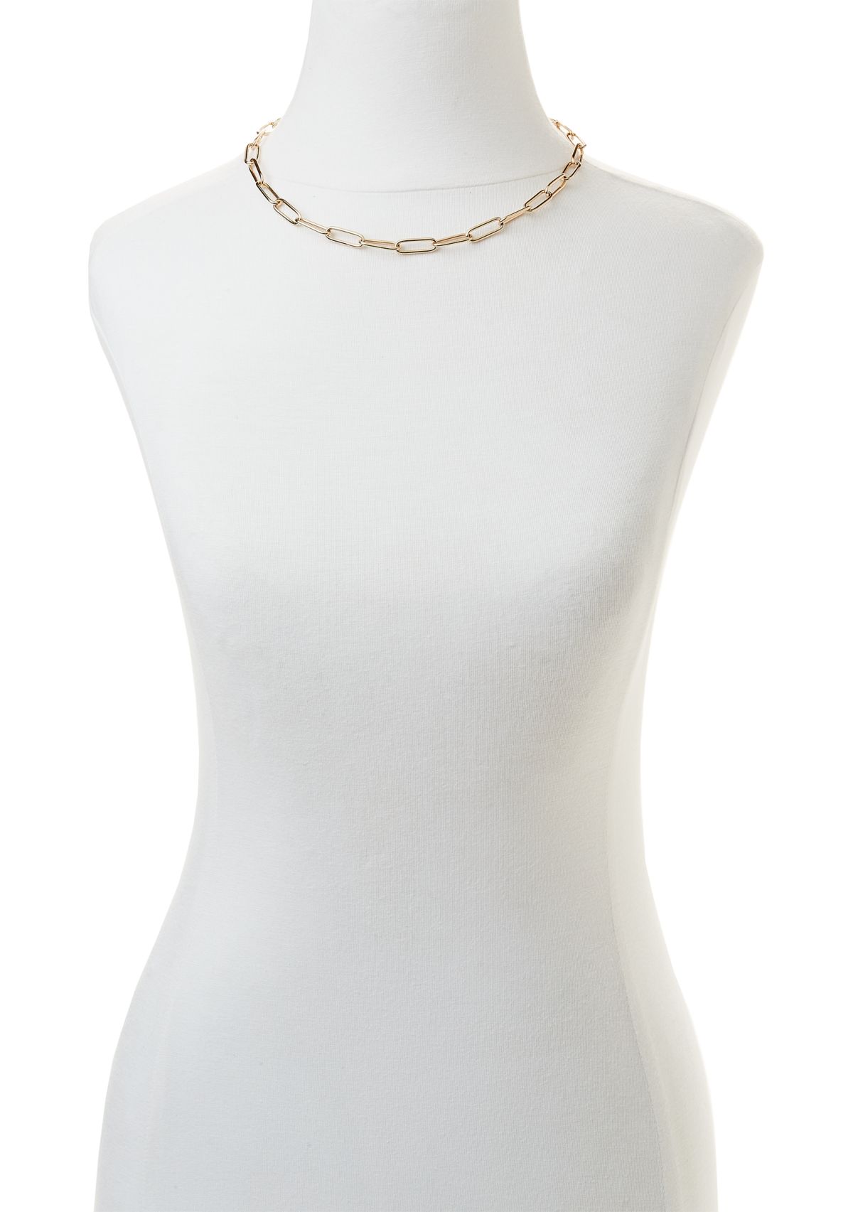 Gold Tone Paper Clip Link Collar Necklace