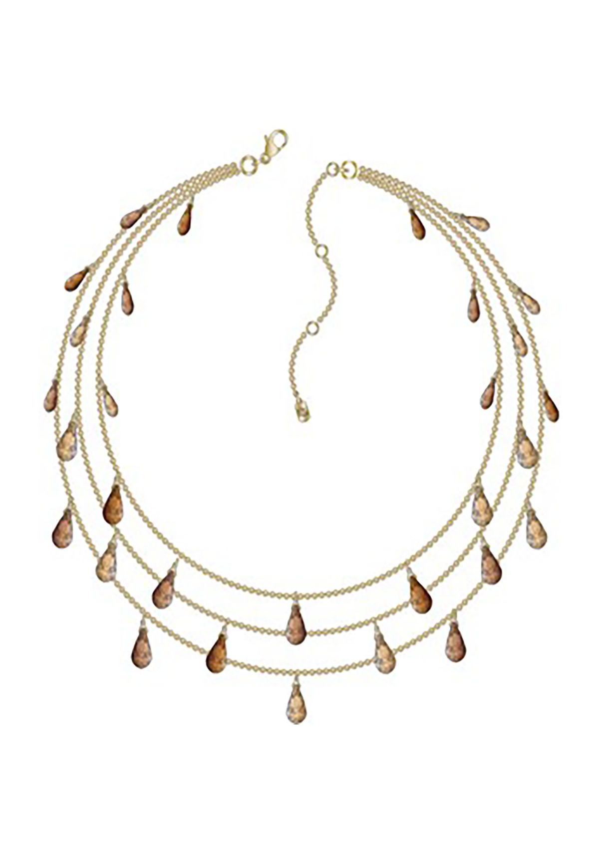 Gold Tone 16" Topaz Multi Row Briolette Collar Necklace