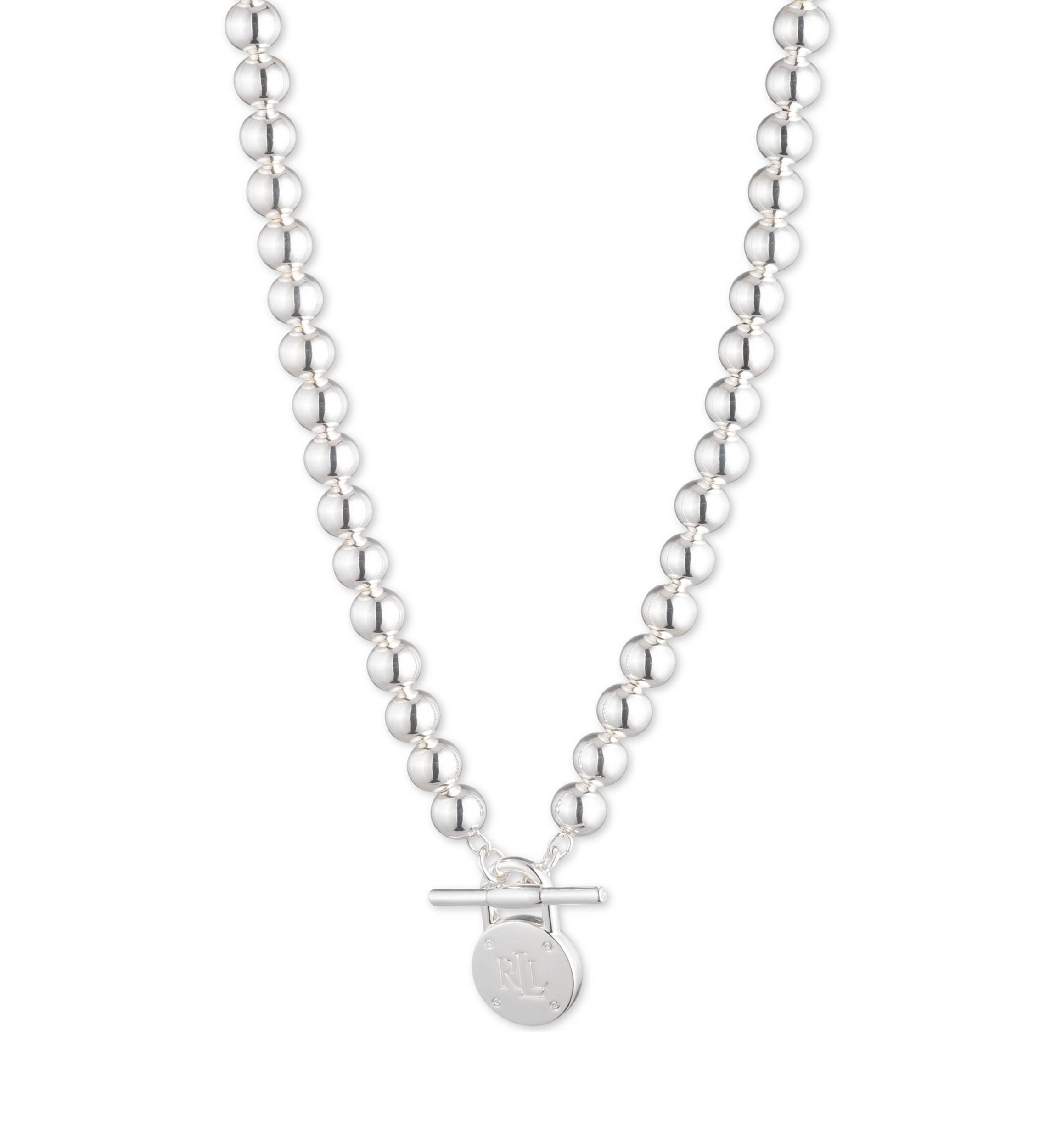 Silver Tone 17 Beaded Logo Collar Necklace