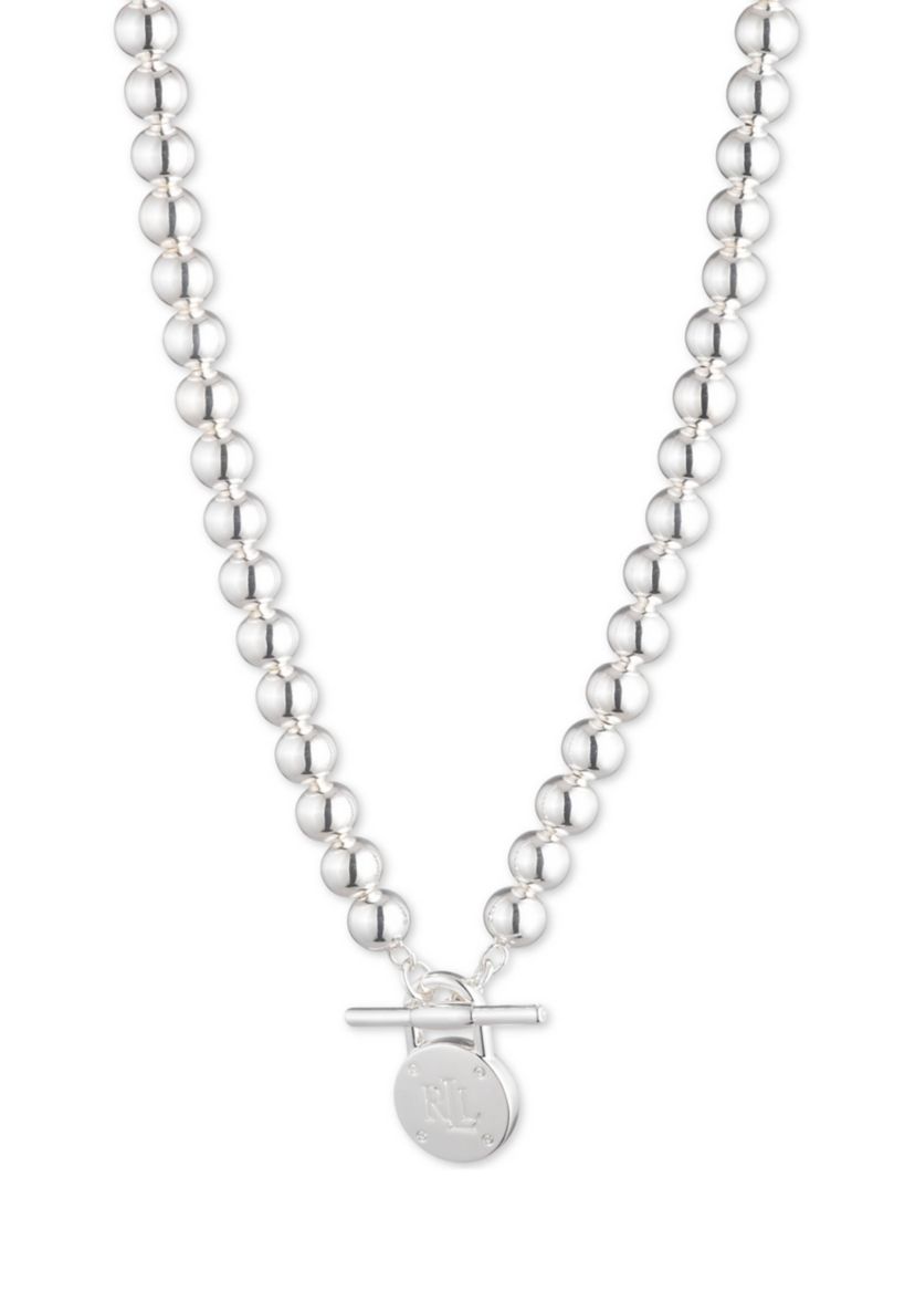 Silver Tone 17 Beaded Logo Collar Necklace
