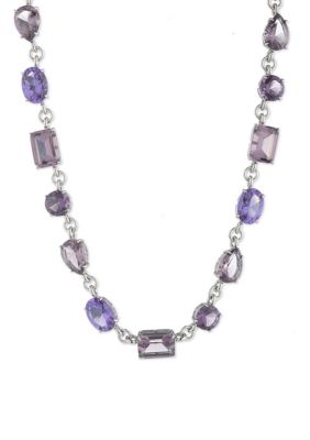 Silver Tone 16'' Multi Purple Stone Collar Necklace
