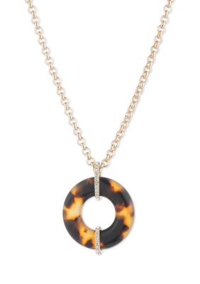 Lauren Ralph Lauren Gold Tone 16"" Tortoise Shell with Crystal PavÃ© Pendant Necklace -  580075614N00382