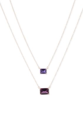Lauren Ralph Lauren Gold Tone 16"" Purple Multi Row Stone Pendant Necklace