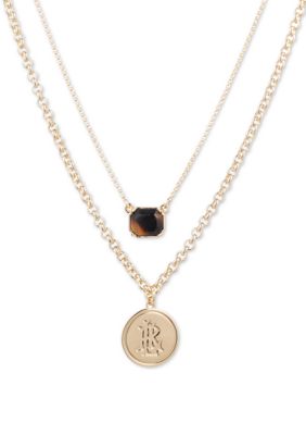 Gold Tone 16" Tortoise Multirow Pendant Necklace