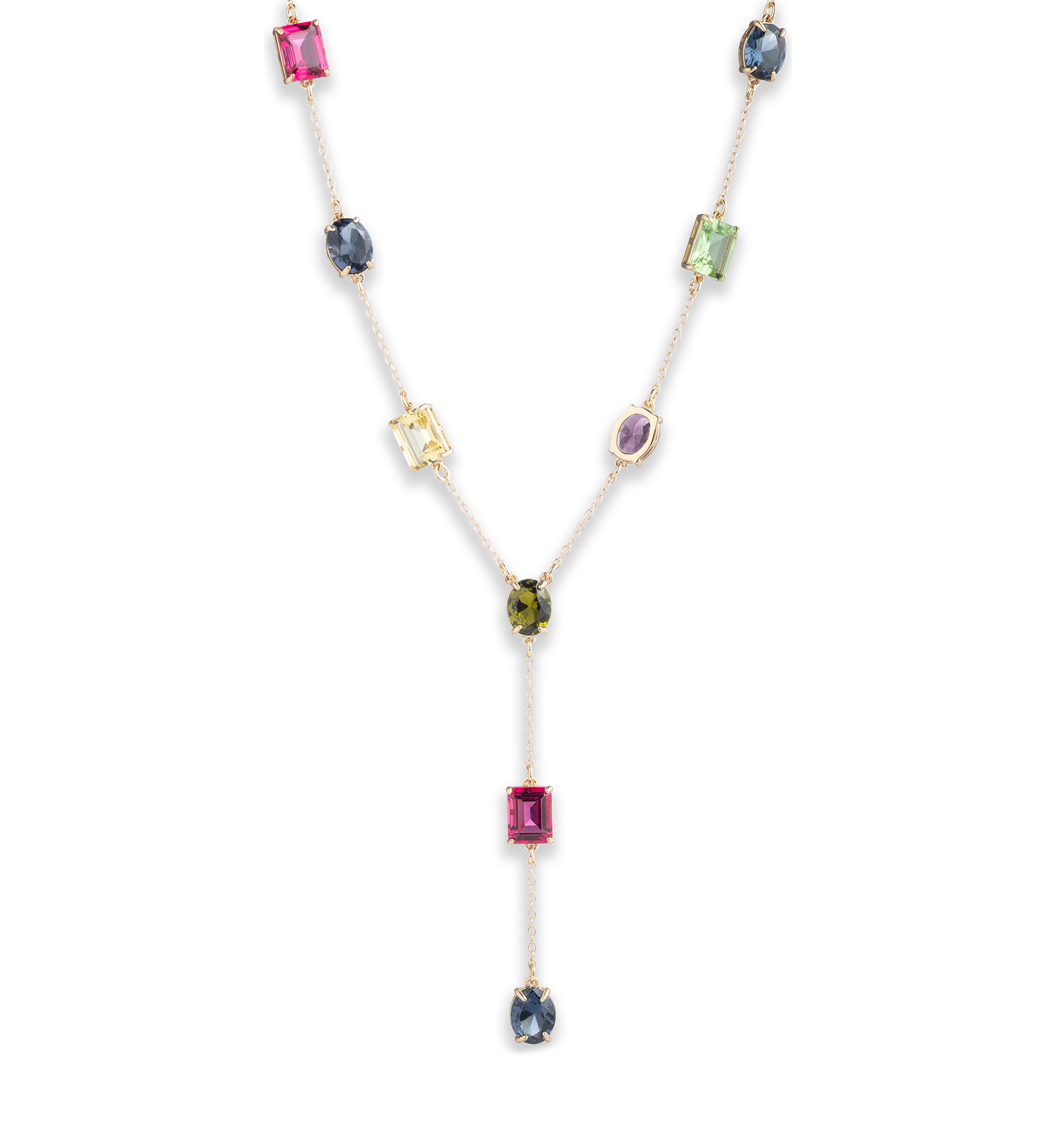 Gold Tone 16" Multi Stone Y Necklace