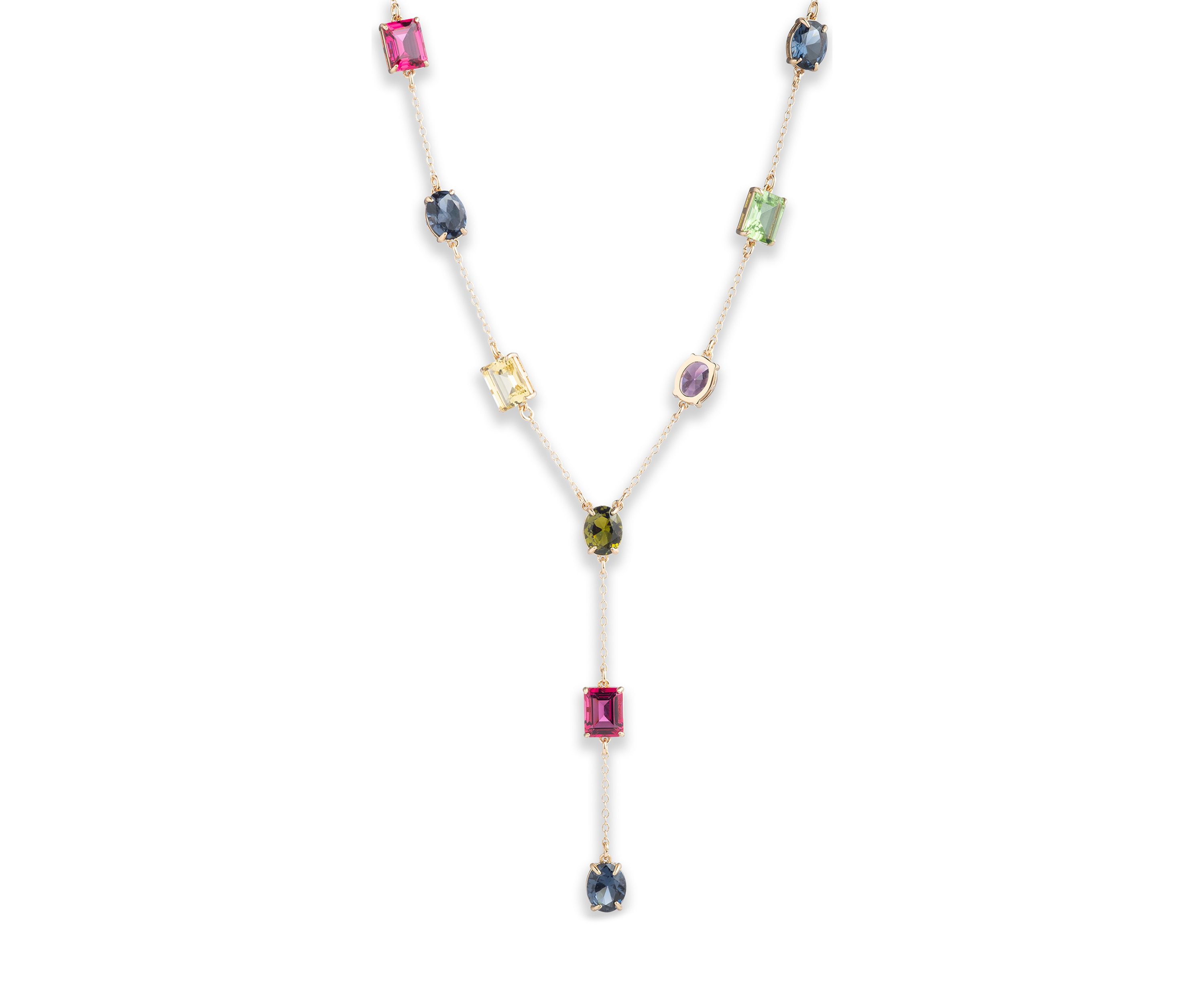 Gold Tone 16" Multi Stone Y Necklace
